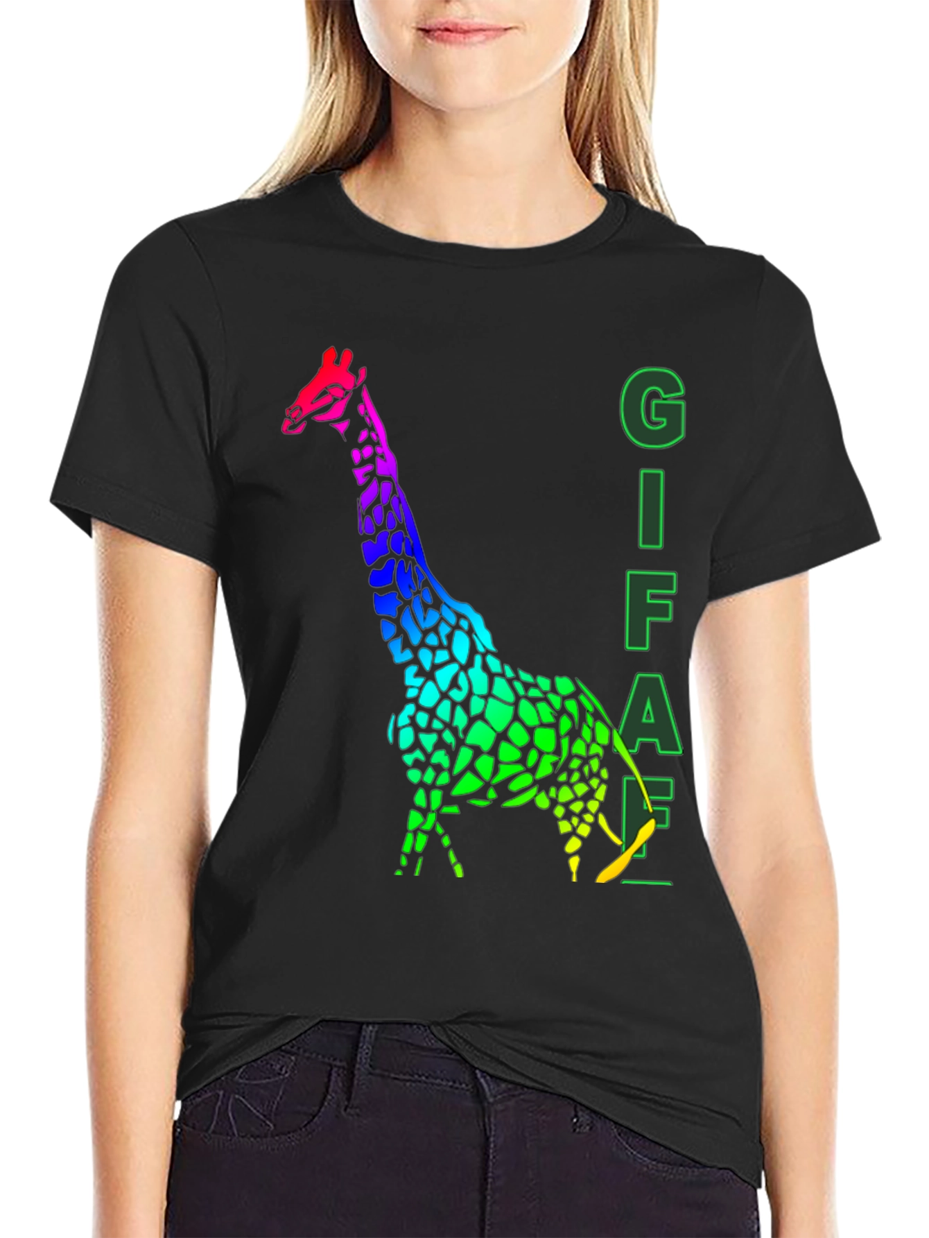 Black Rainbow Giraffe Graphic Tee - Men's Black T-Shirt view 2