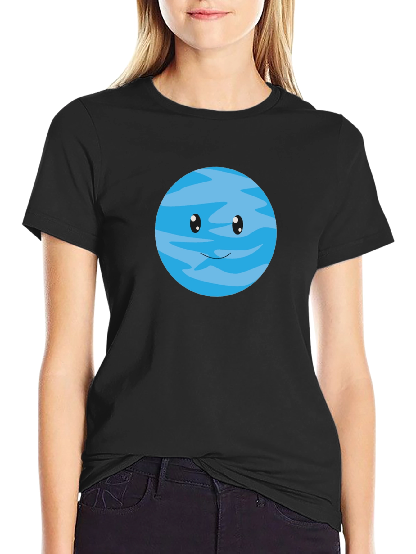 Black Cute Cartoon Planet Graphic T-Shirt view 2