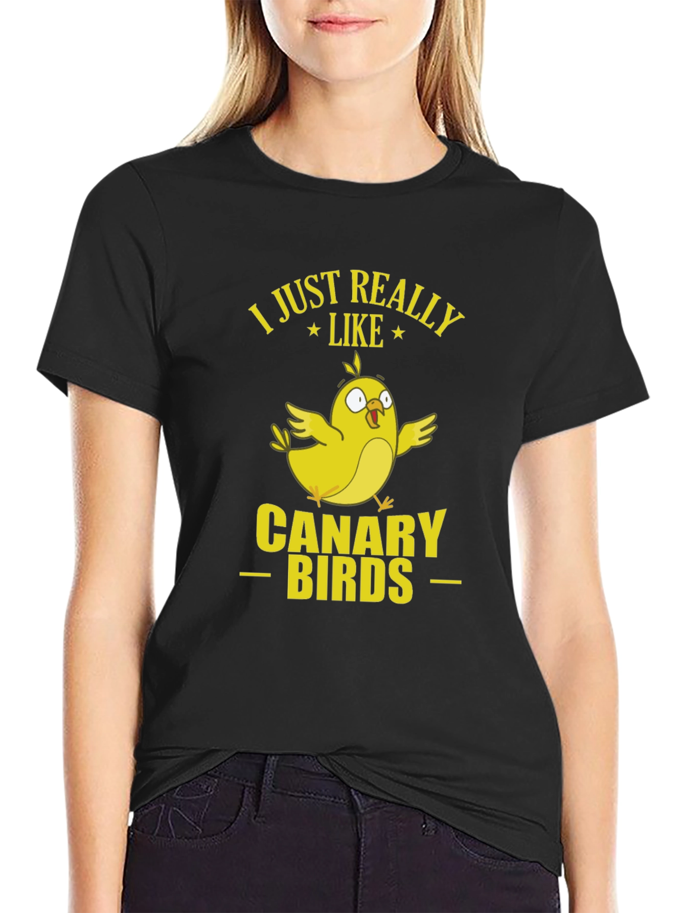 Black I Just Really Like Canary Birds Graphic T-Shirt view 2