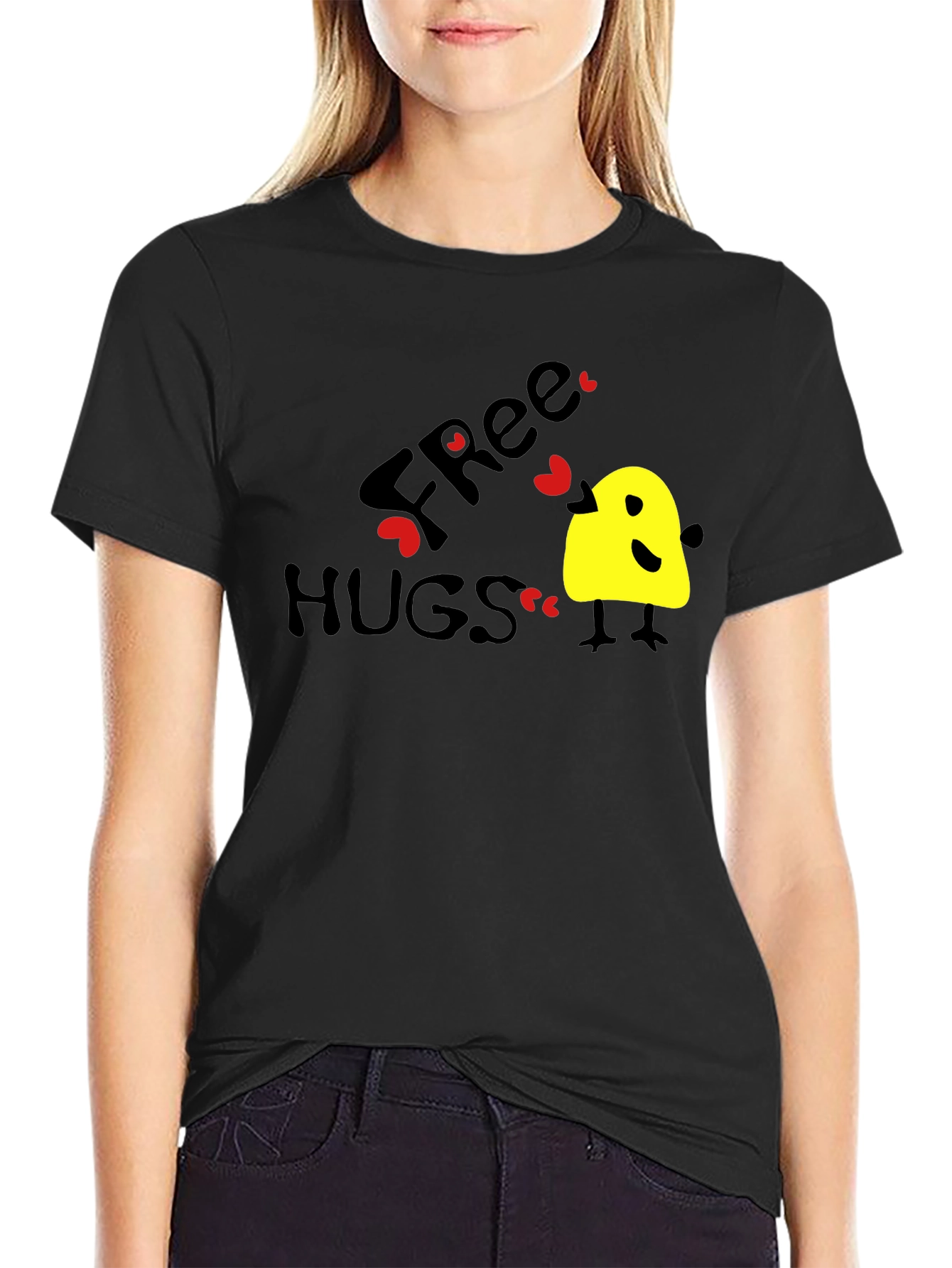 Black Free Hugs Graphic Tee - Black Cotton T-Shirt view 2