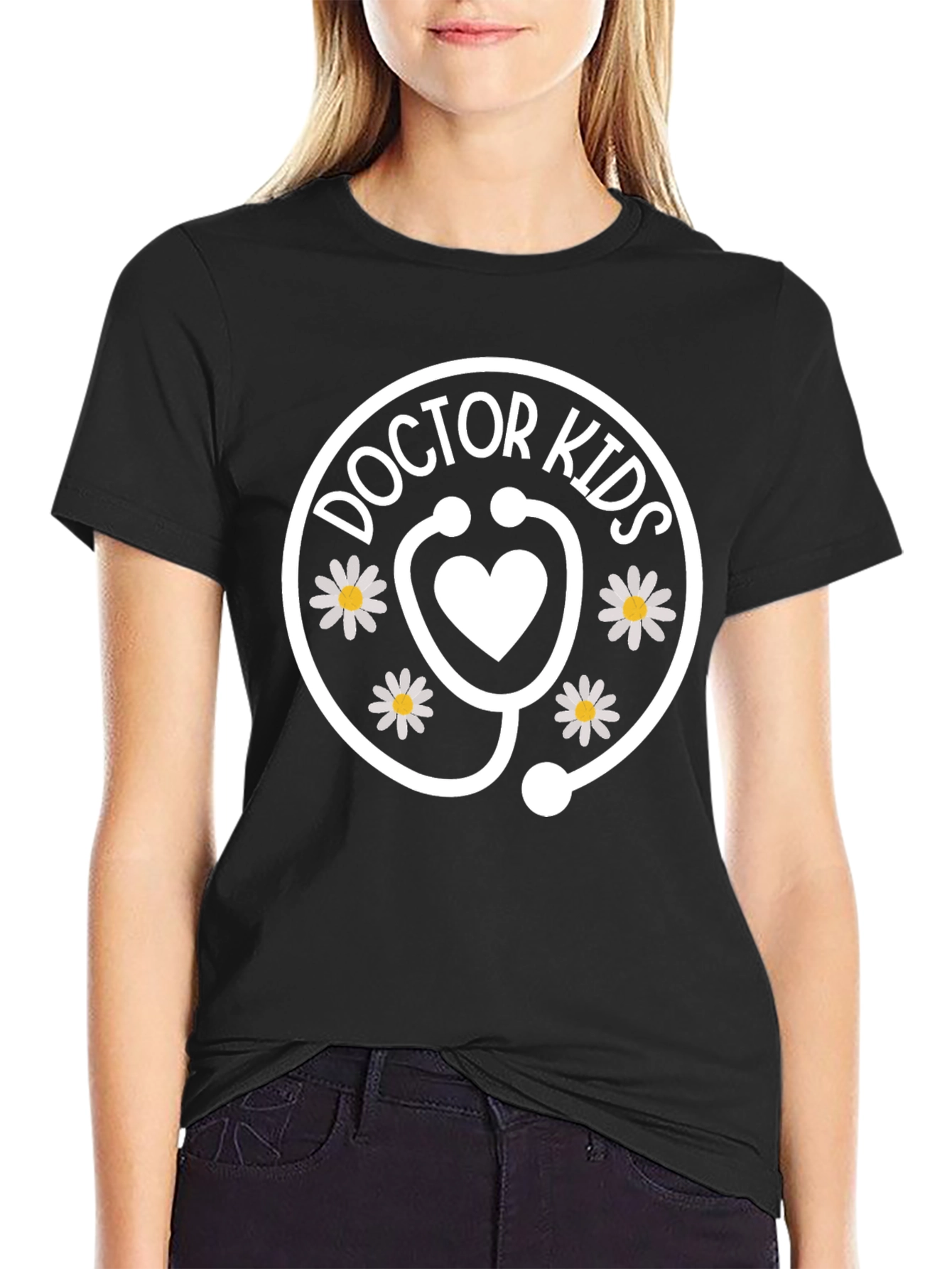 Black Doctor Kids T-Shirt - Heart Stethoscope Cute view 2