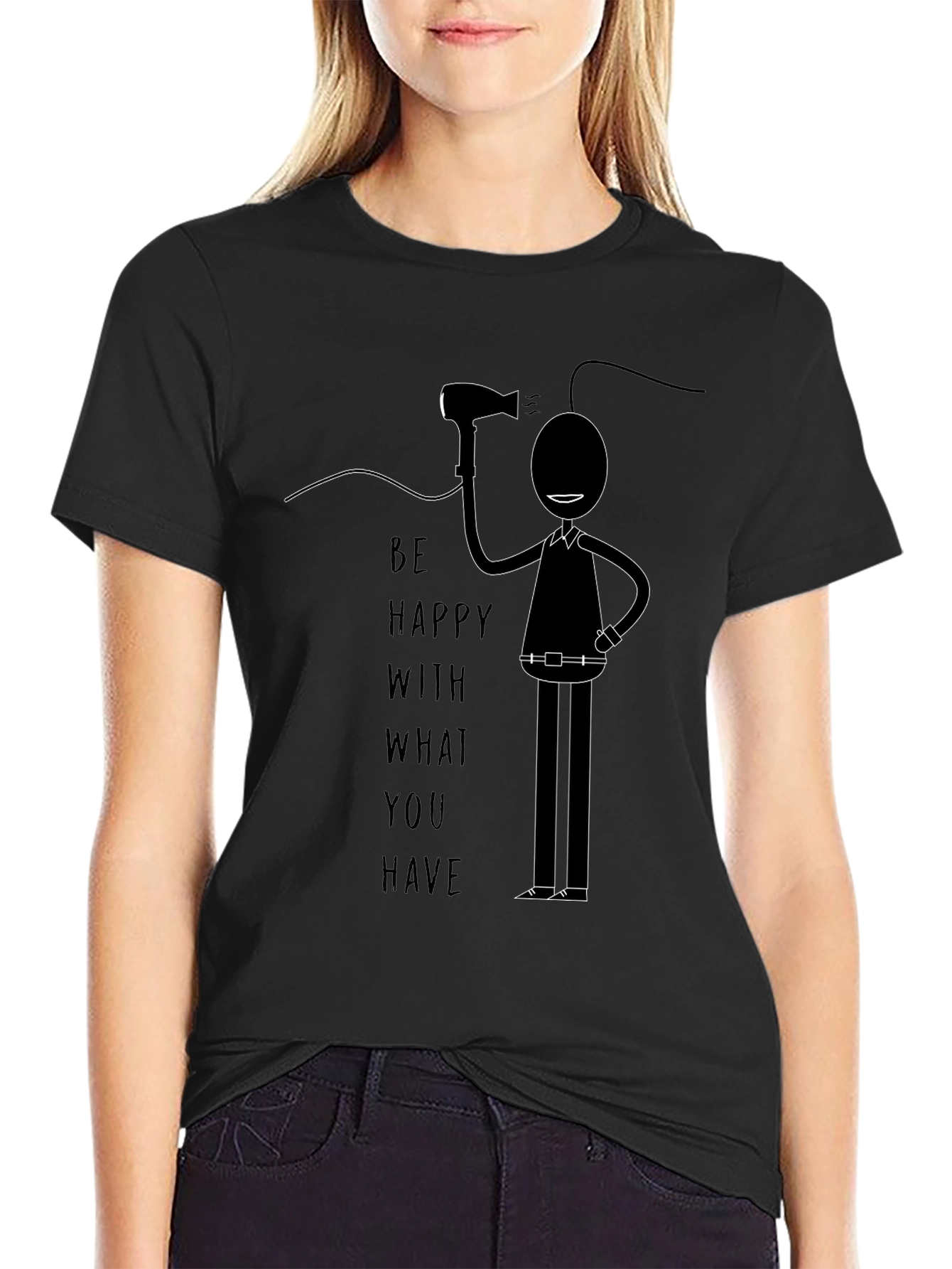 Black Be Happy T-Shirt - Novelty Graphic Tee view 2