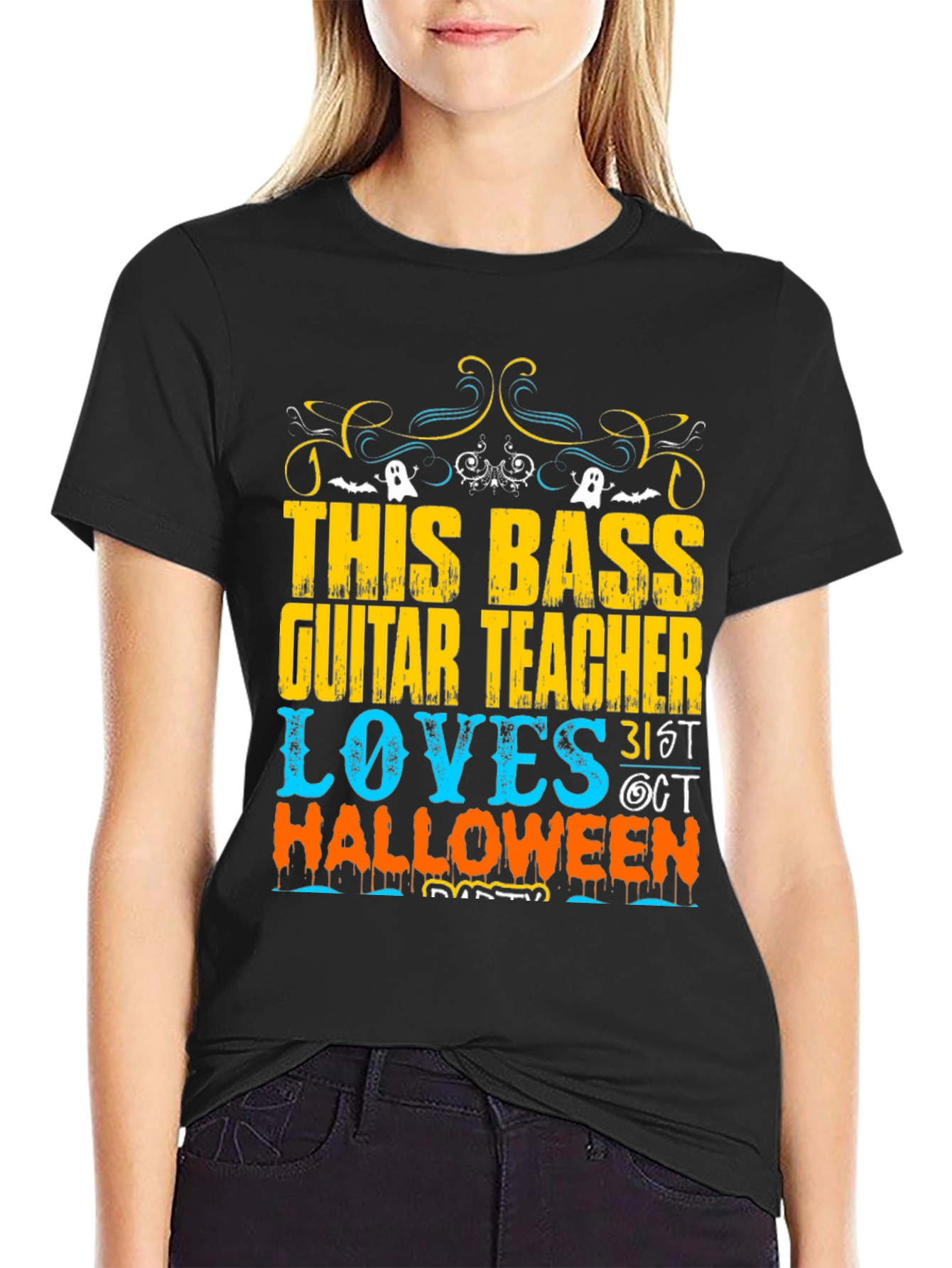 Black Bass Guitar Teacher Halloween T-Shirt view 2