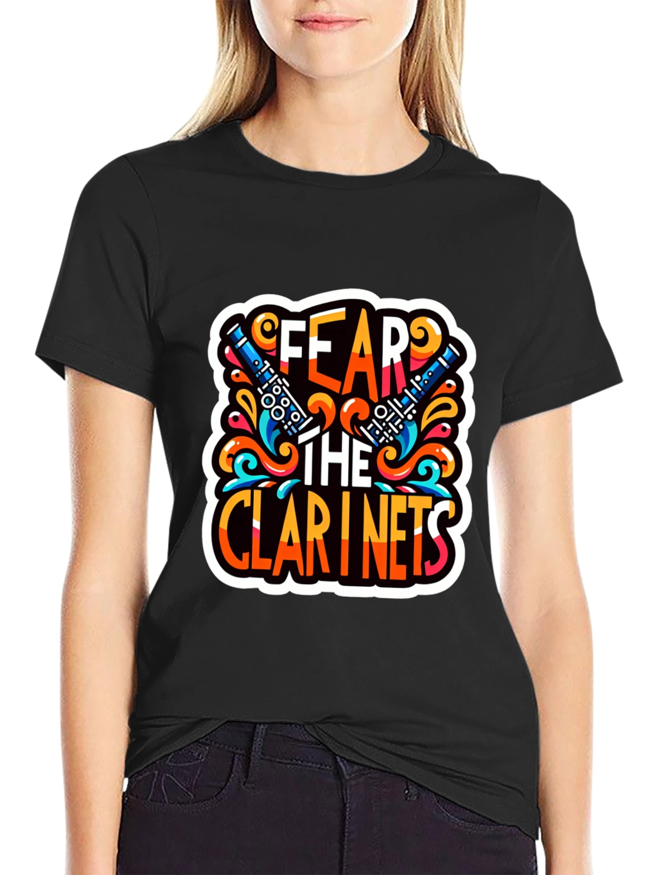Black Fear the Clarinets Graphic T-Shirt - Music Lover Tee view 2