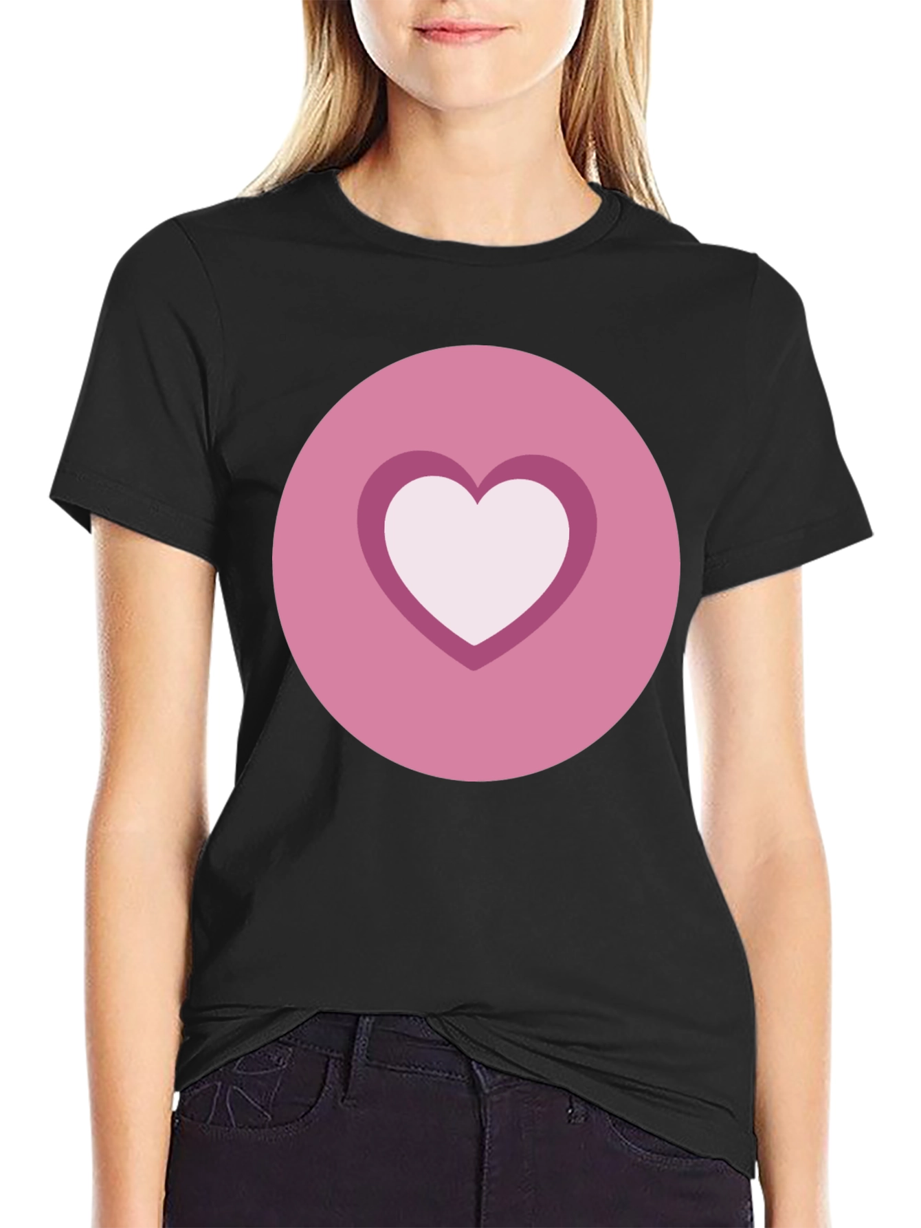 Black Heart Circle Graphic Tee - Casual Black Shirt view 2
