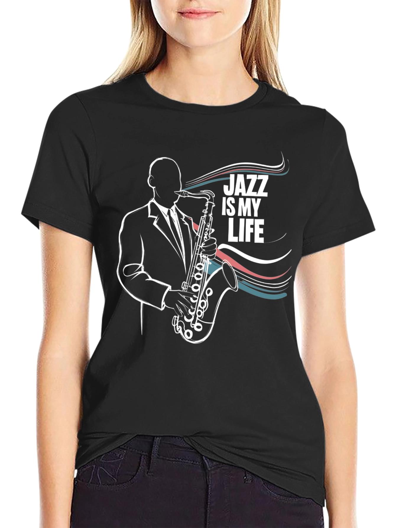 Black Jazz is my Life T-Shirt - Saxophone Graphic Tee view 2