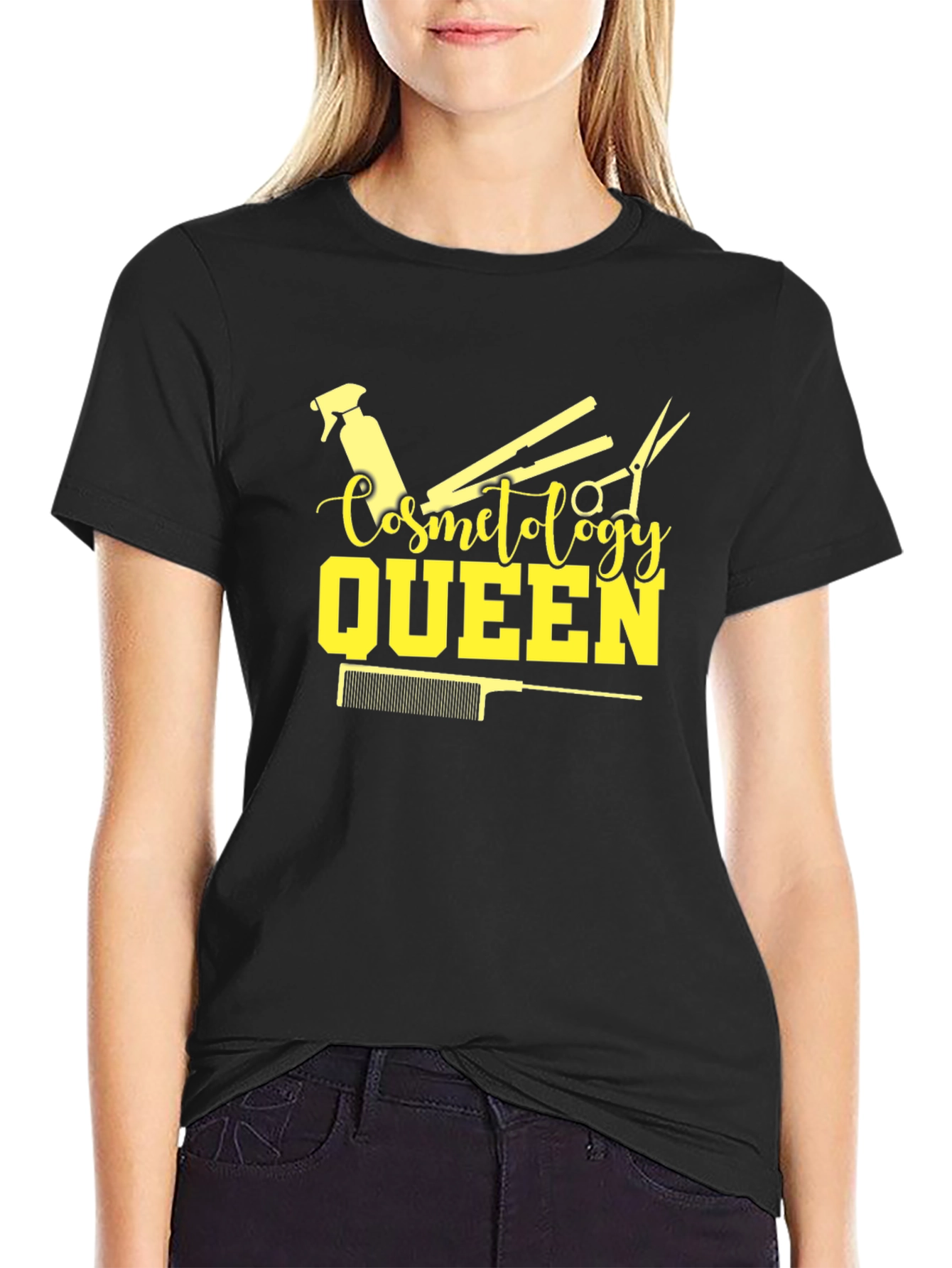Black Cosmetology Queen T-Shirt - Black, Stylish Design view 2