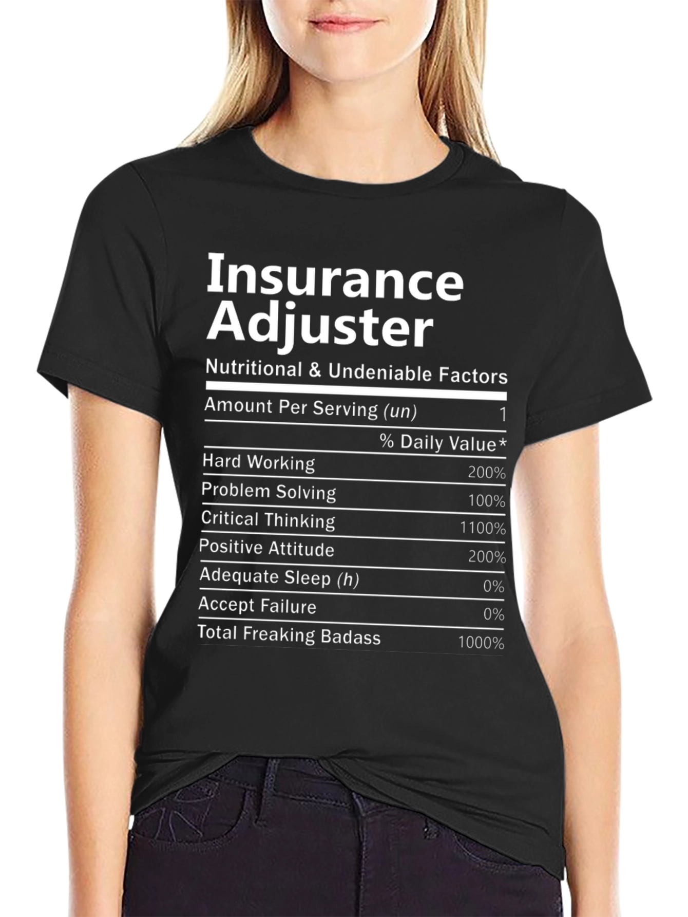 Black Insurance Adjuster Nutrition Facts T-Shirt view 2
