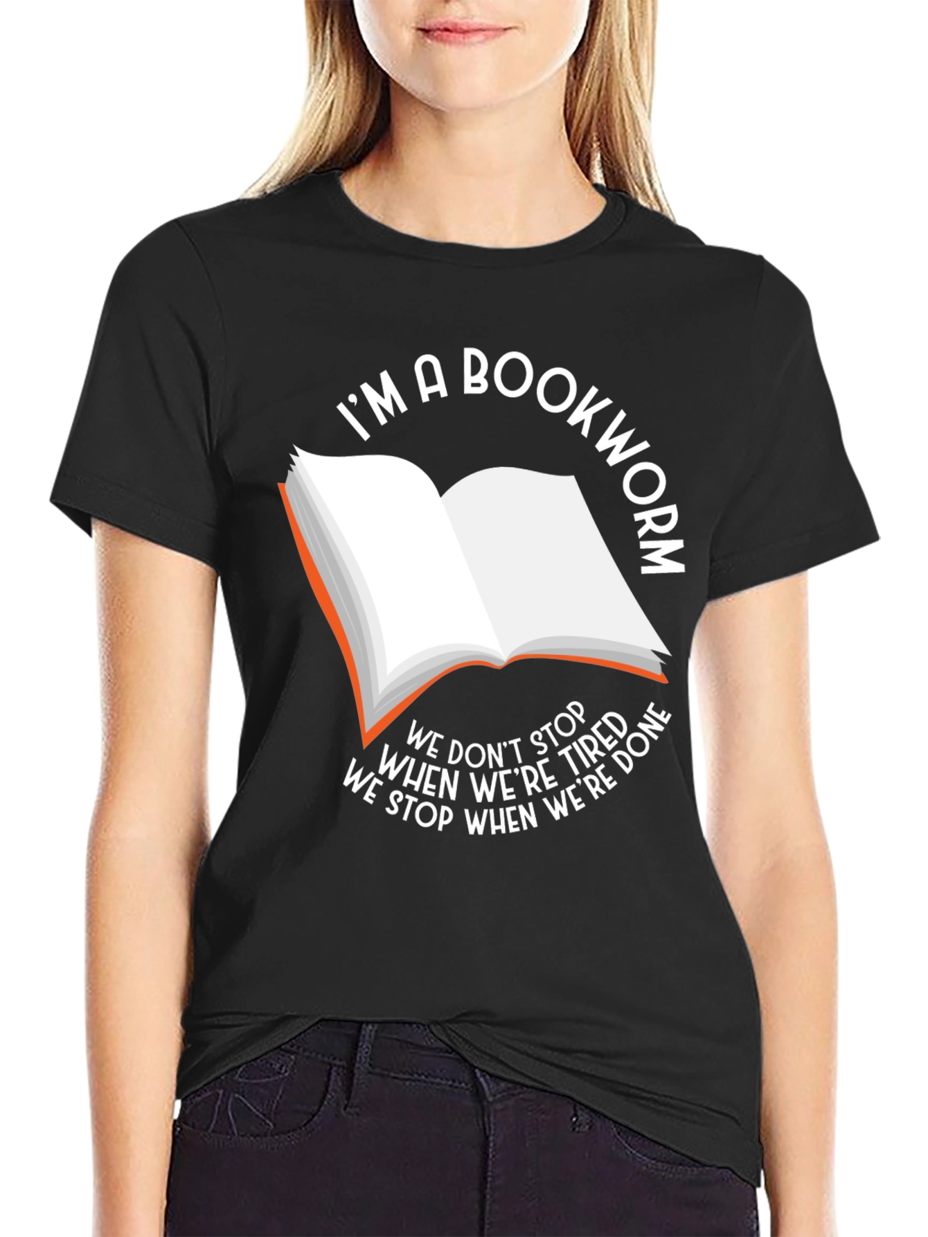 Black Bookworm T-Shirt - We Stop When We're Done view 2