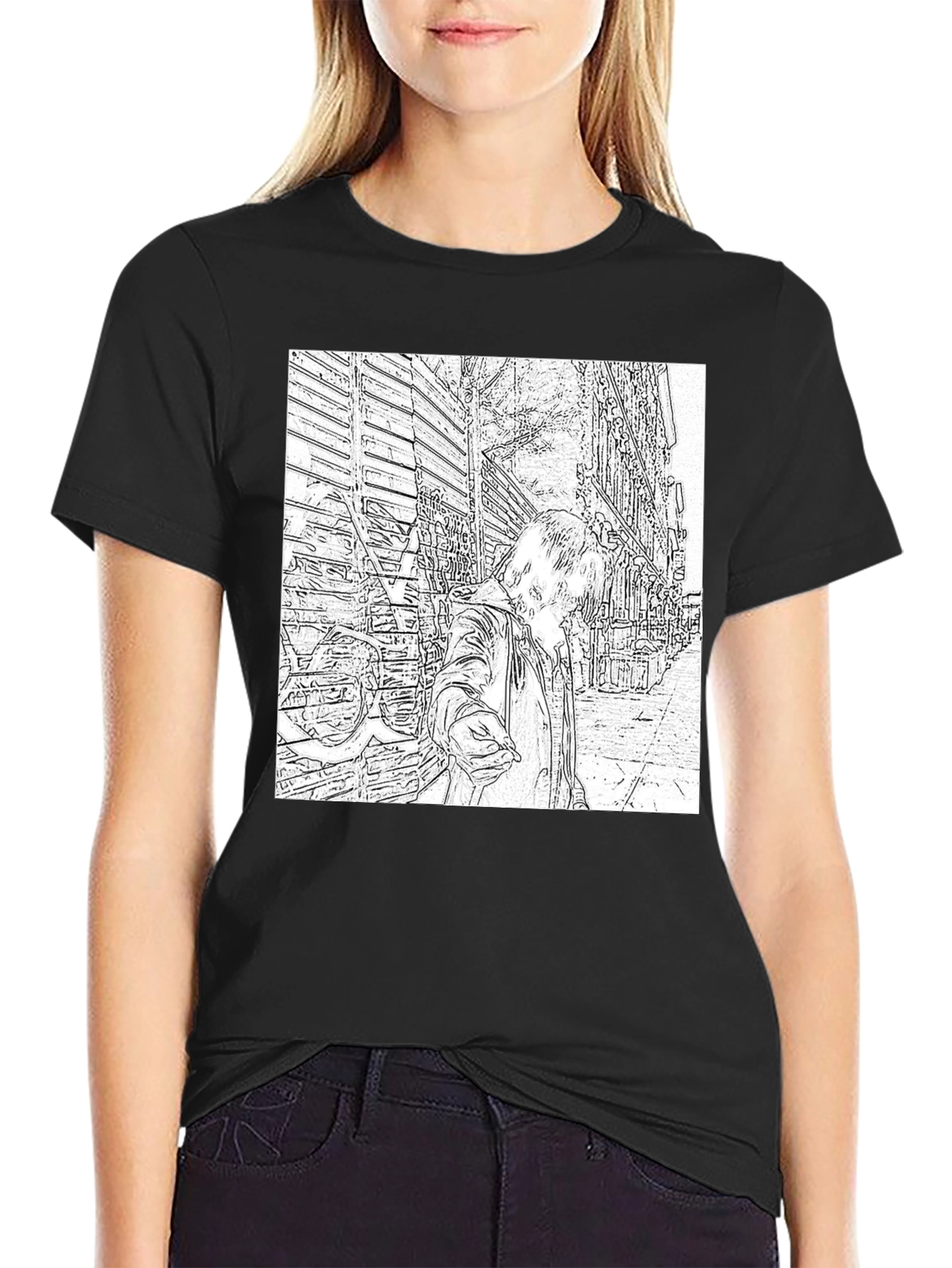 Black Monochrome Sketch Art Tee view 2