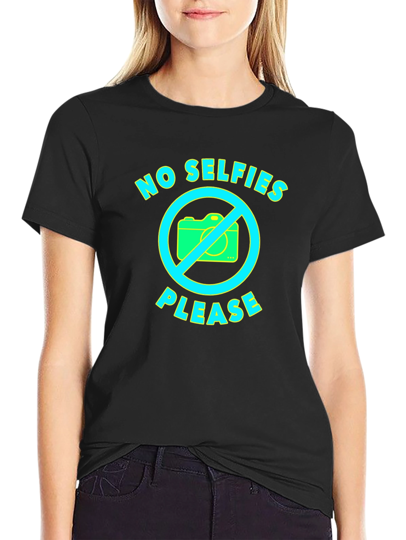 Black No Selfies Please Graphic T-Shirt view 2