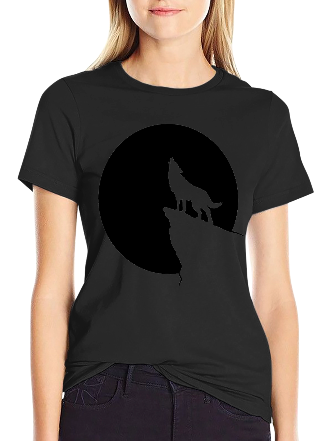 Black Wolf Moon Graphic Tee - Black Cotton Blend view 2