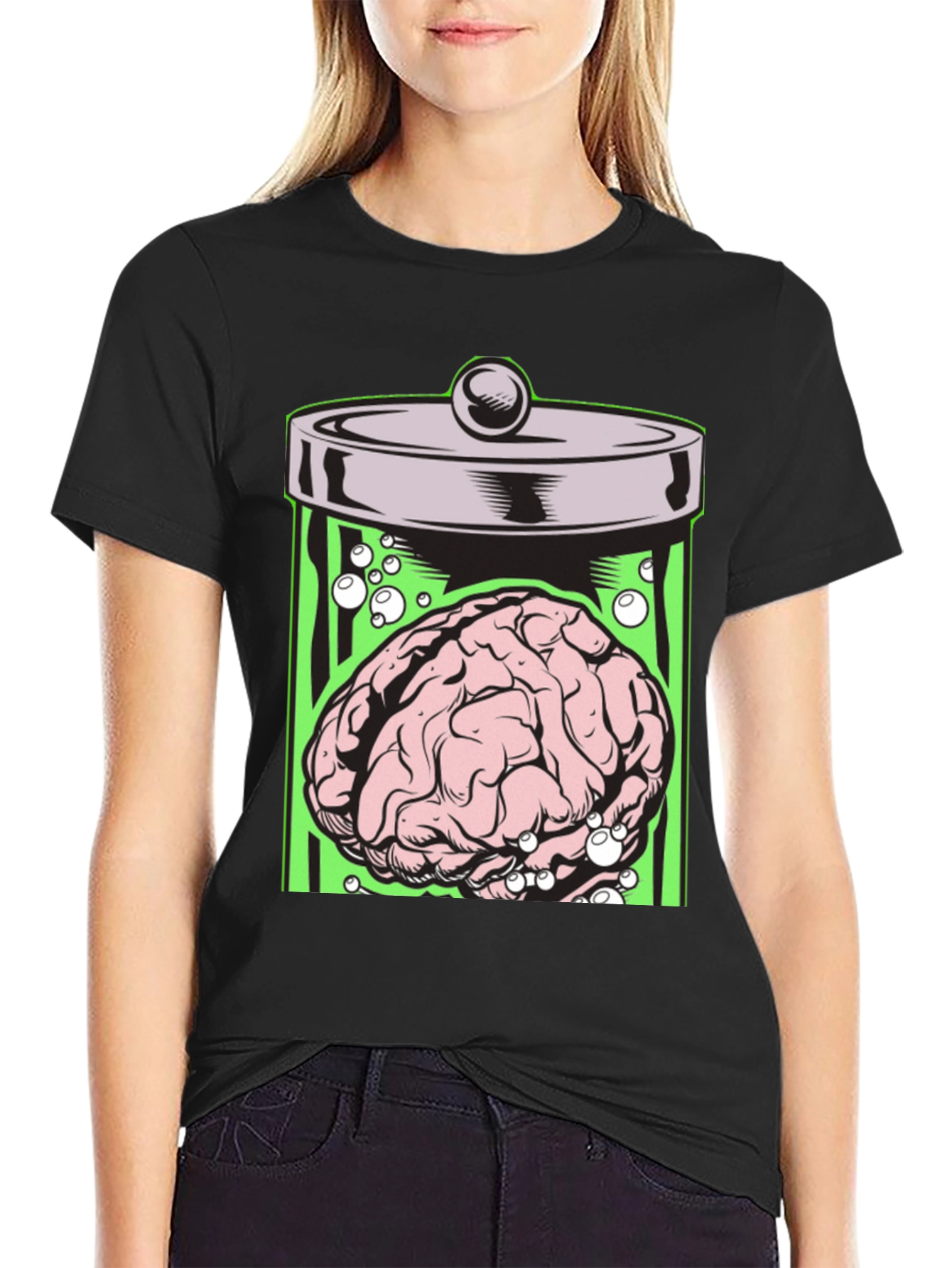 Black Brain in Jar Graphic Tee - Men's Black T-Shirt view 2