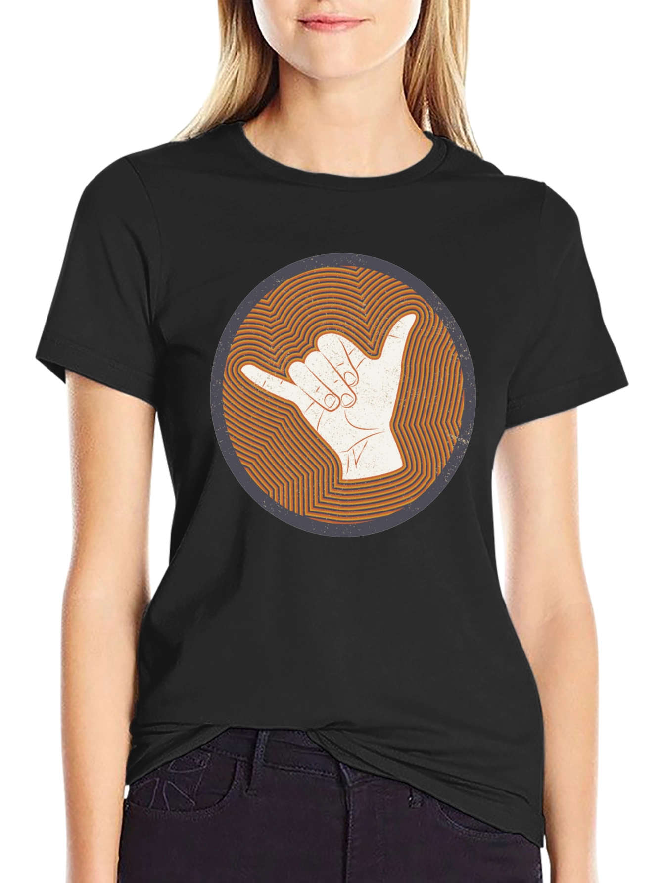 Black Shaka Hand Sign Graphic Tee - Casual Comfort view 2