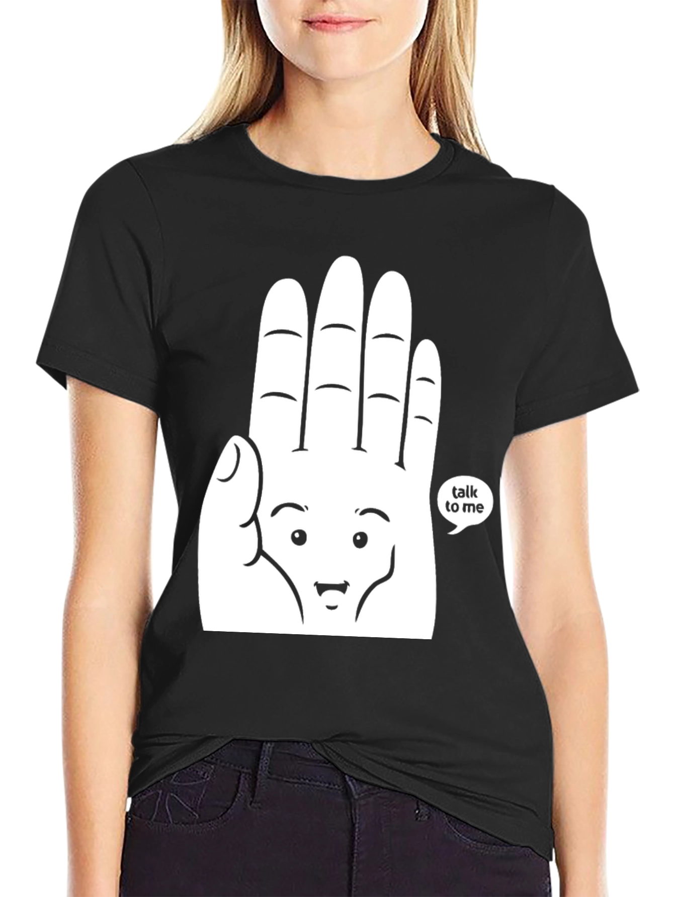 Black Talk To Me Graphic Tee - Funny Hand Design T-Shirt view 2