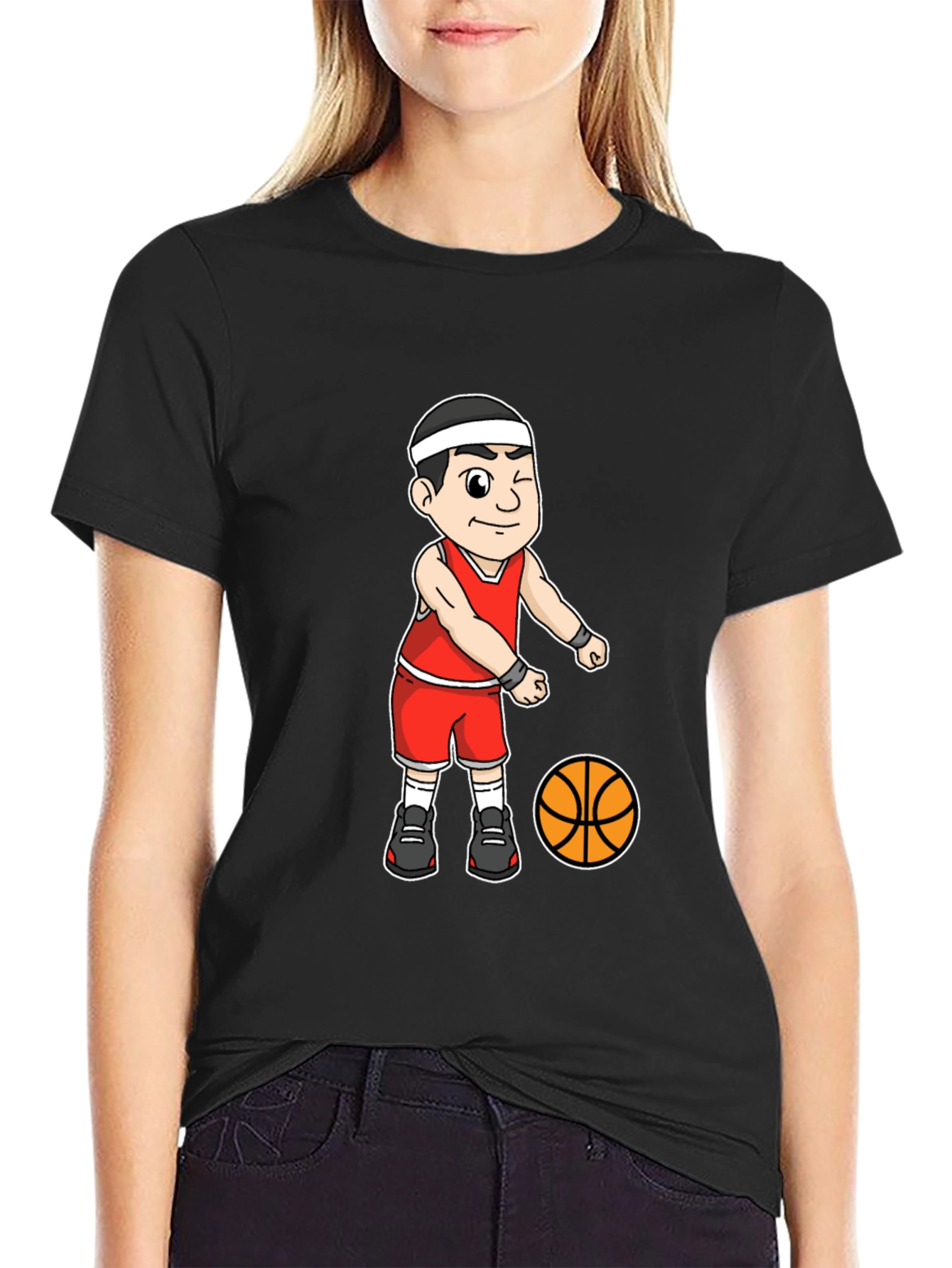 Black Cartoon Basketball Player Graphic Tee view 2
