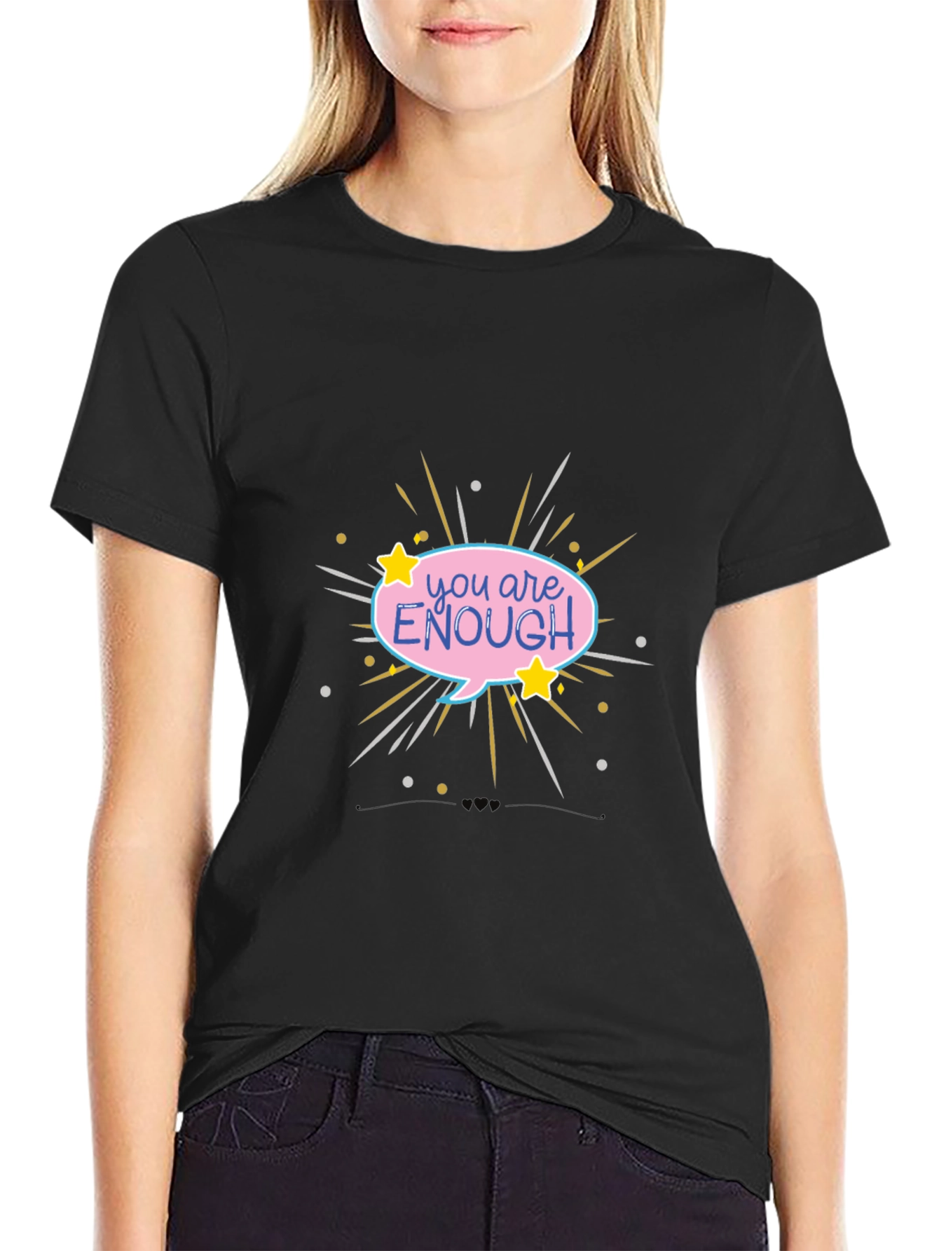 Black You Are Enough Graphic Tee - Black Comfort Fit view 2