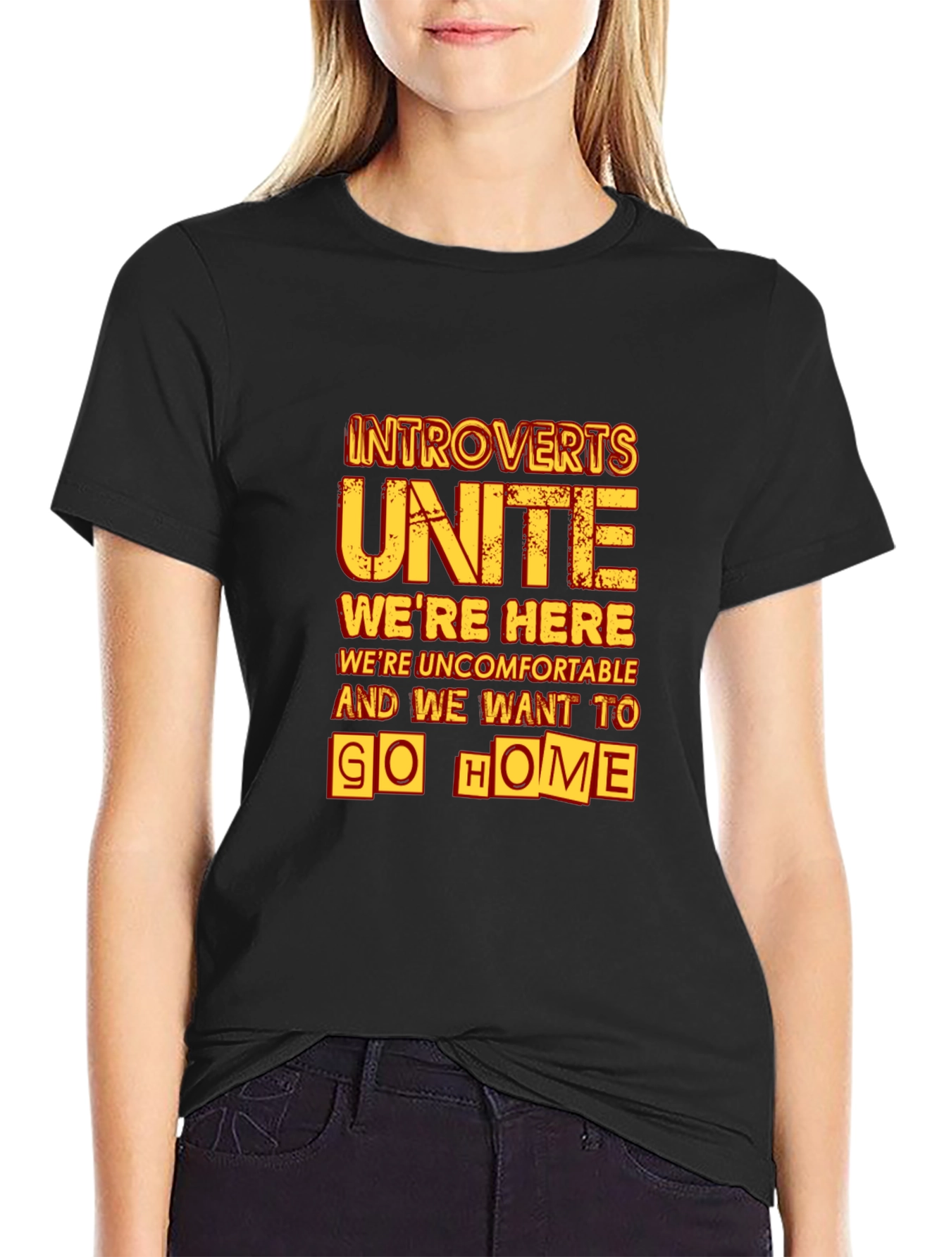 Black Introverts Unite Graphic Tee - Black Cotton T-Shirt view 2