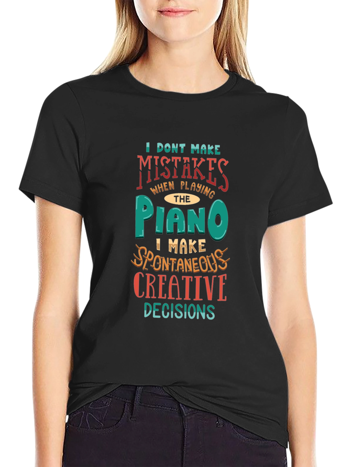 Black Piano Player Creative Decisions Graphic Tee view 2