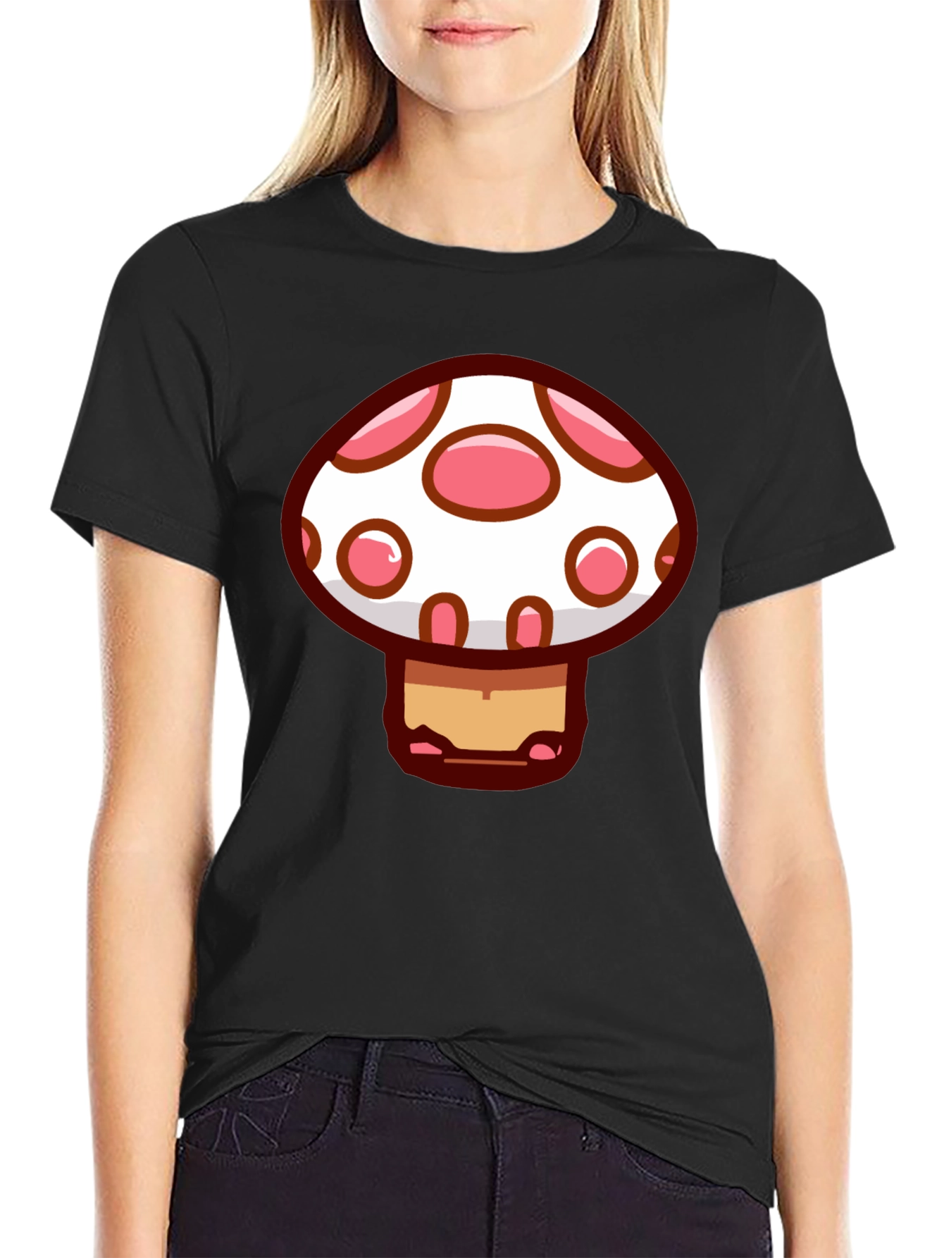 Black Mushroom Graphic Tee - Casual Black T-Shirt view 2