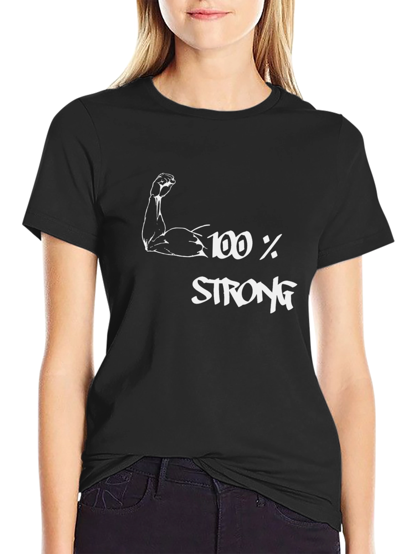 Black 100% Strong Graphic T-Shirt - Black view 2