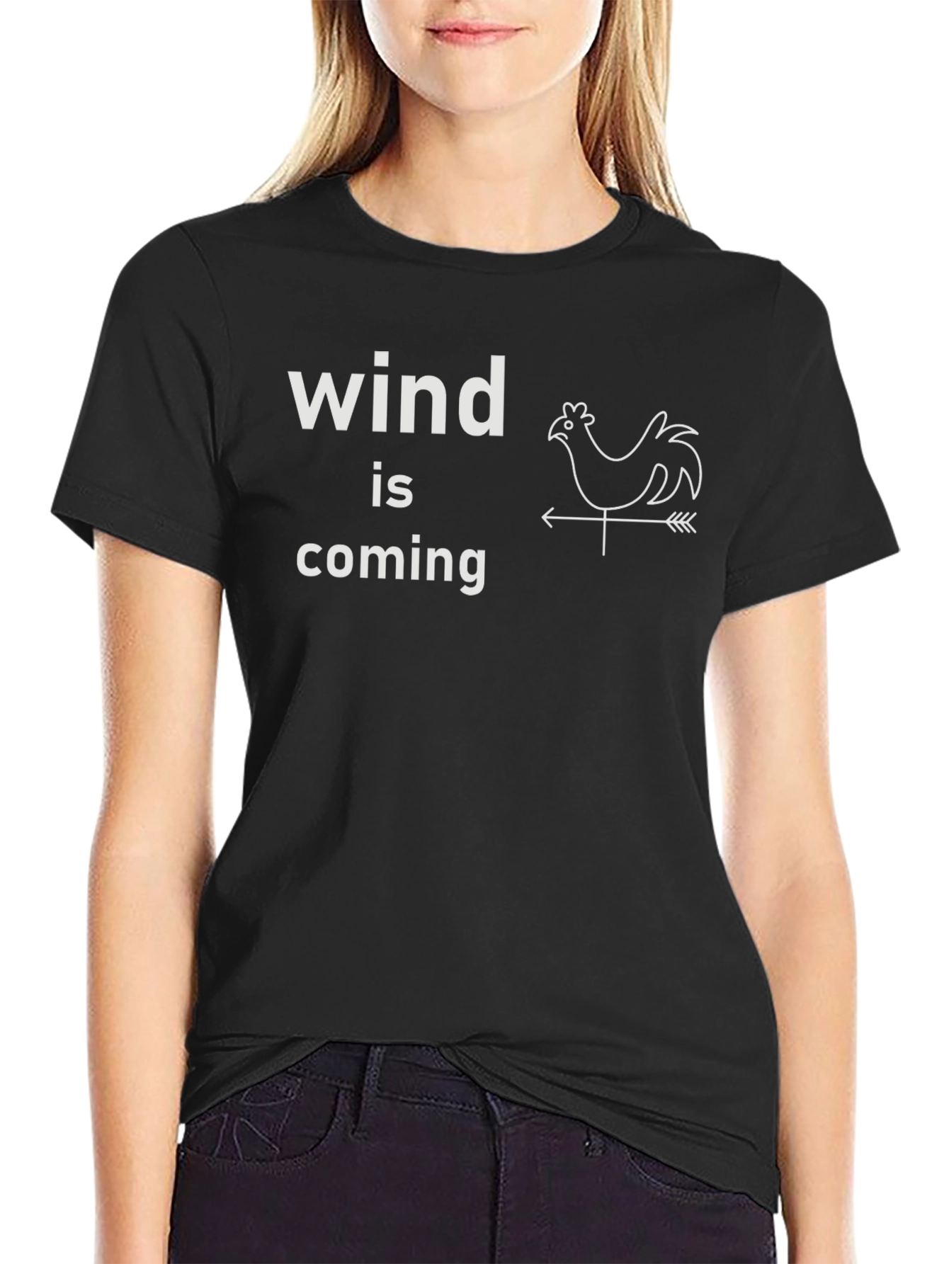 Black Funny Wind Is Coming Chicken Weathervane T-Shirt view 2