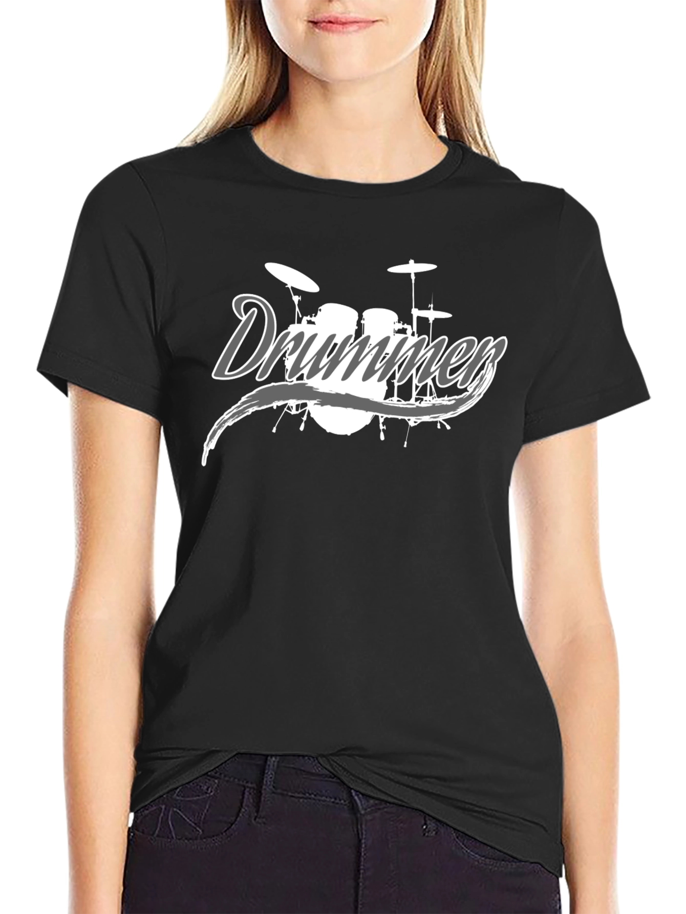 Black Drummer T-Shirt - Black - Music Lover Tee view 2