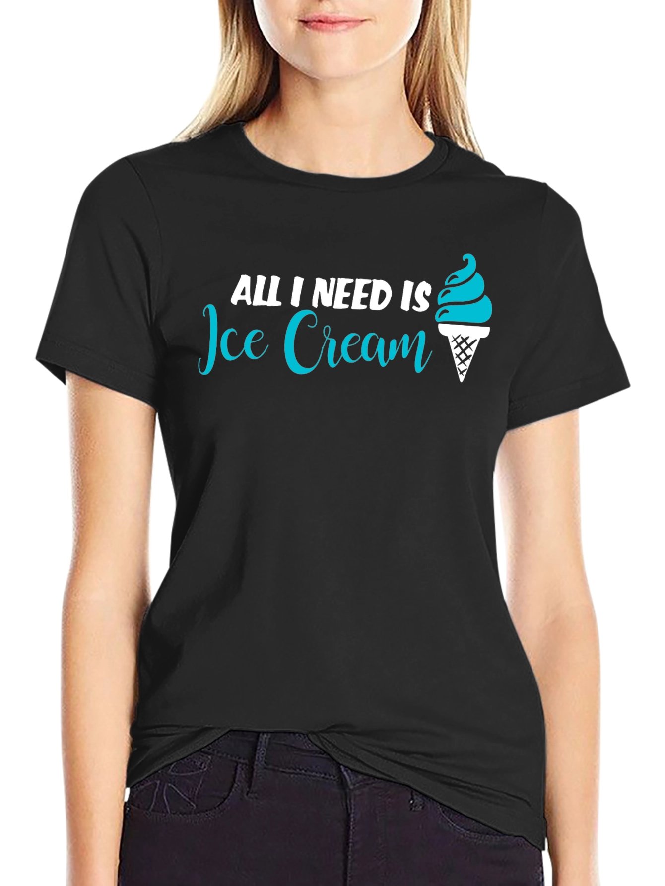 Black All I Need Is Ice Cream T-Shirt - Unisex view 2