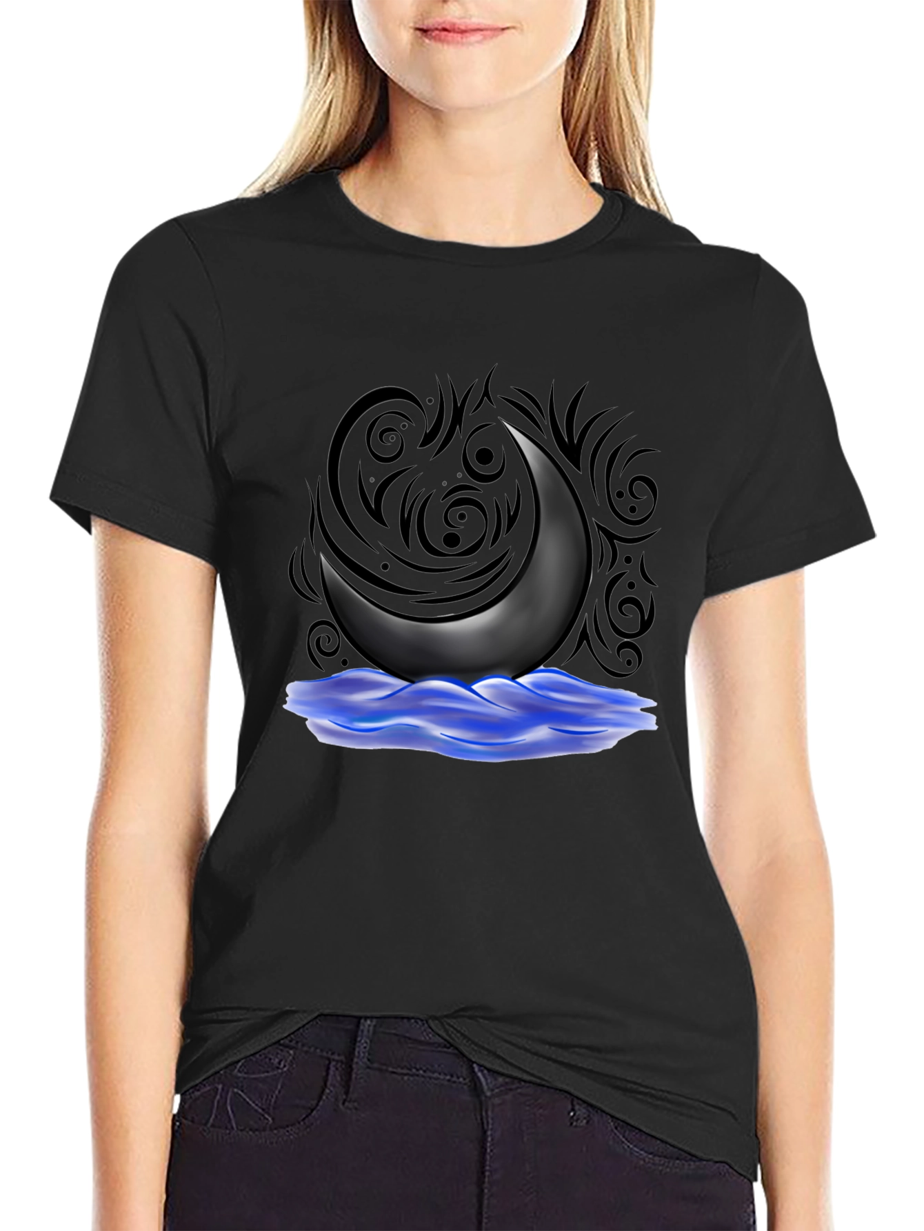 Black Crescent Moon T-Shirt - Black Graphic Tee view 2