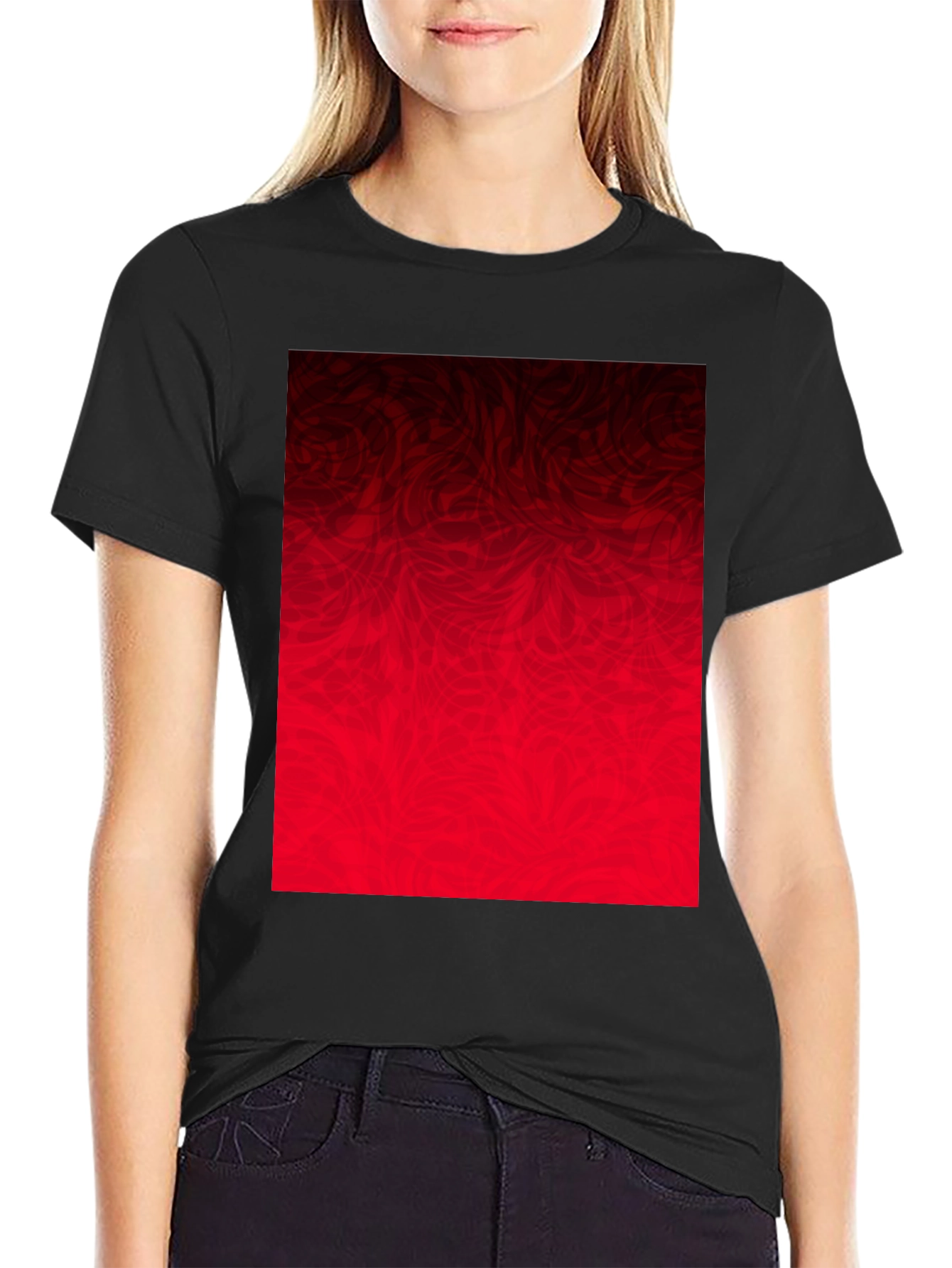 Black Abstract Red Graphic Print Black T-Shirt view 2