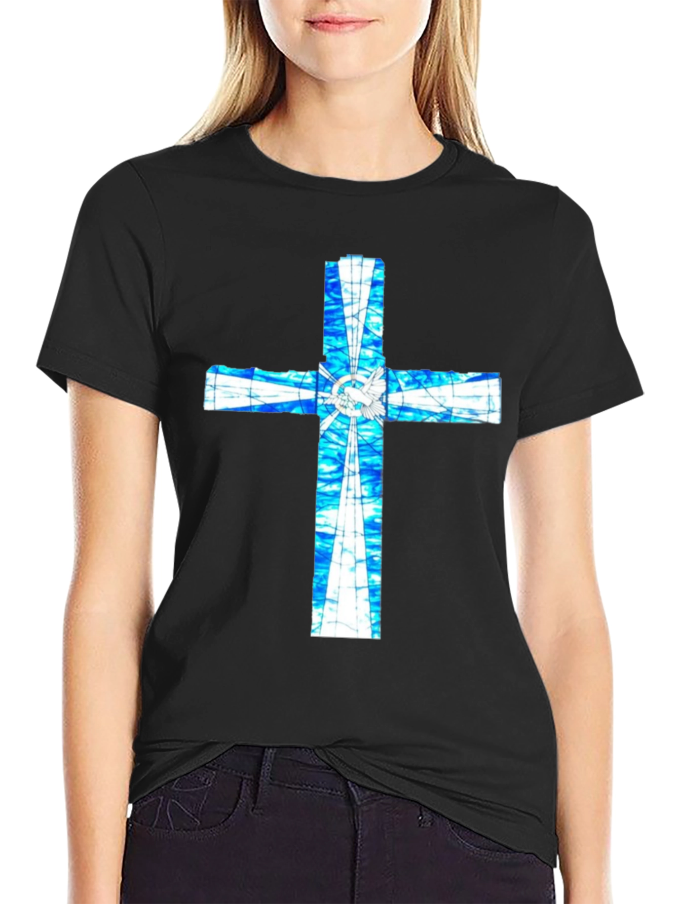 Black Stained Glass Cross Graphic T-Shirt view 2