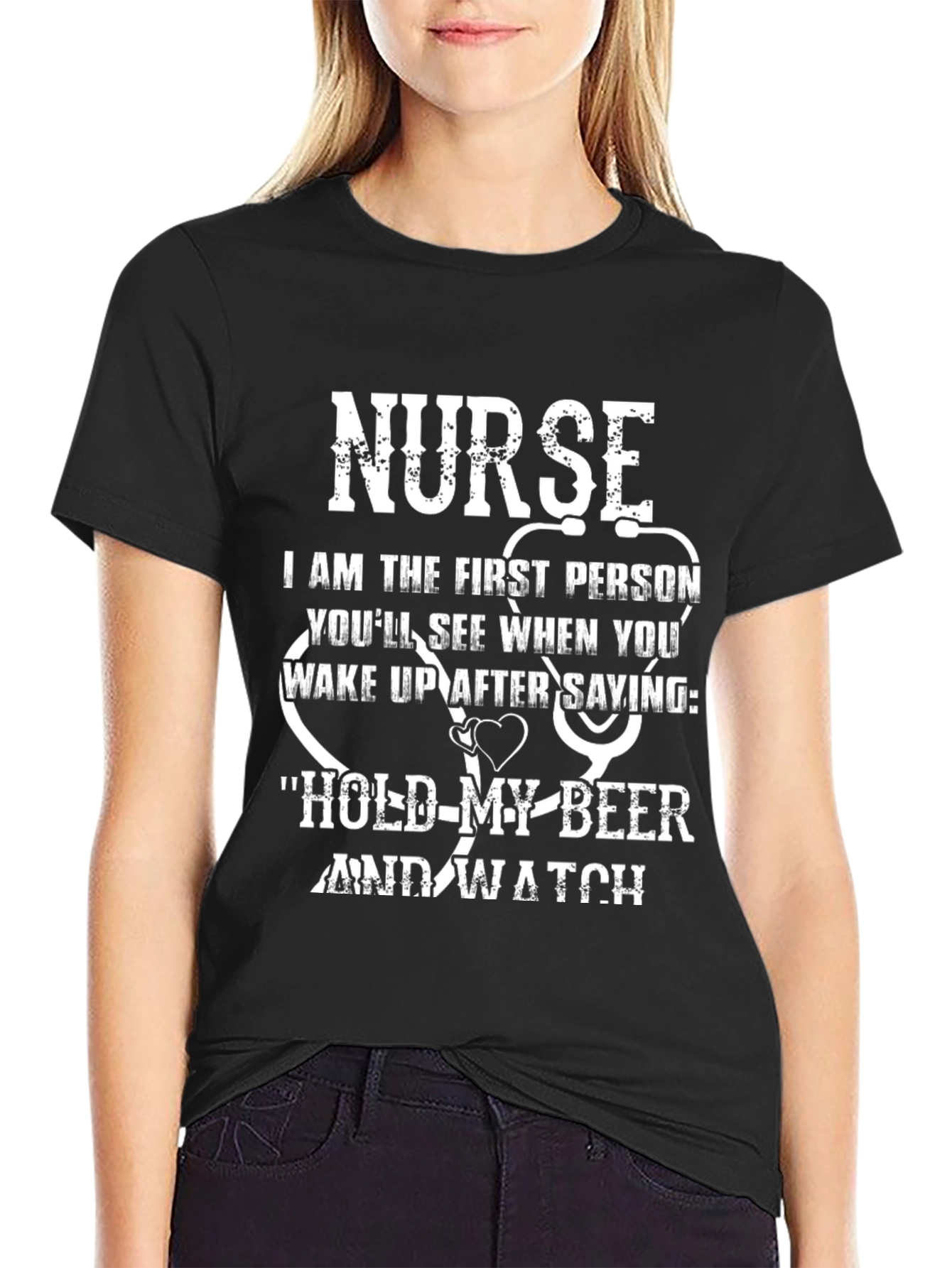 Black Nurse Funny Quote T-Shirt - Hold My Beer and Watch view 2