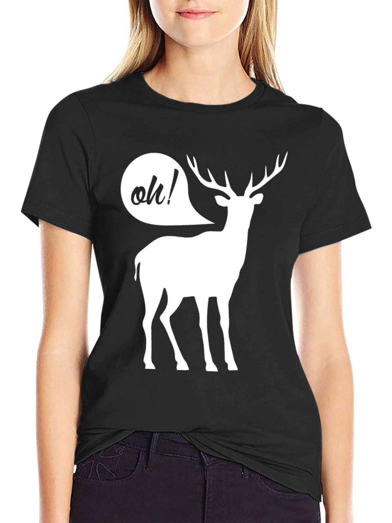 Black Oh Deer! Funny Graphic T-Shirt view 2