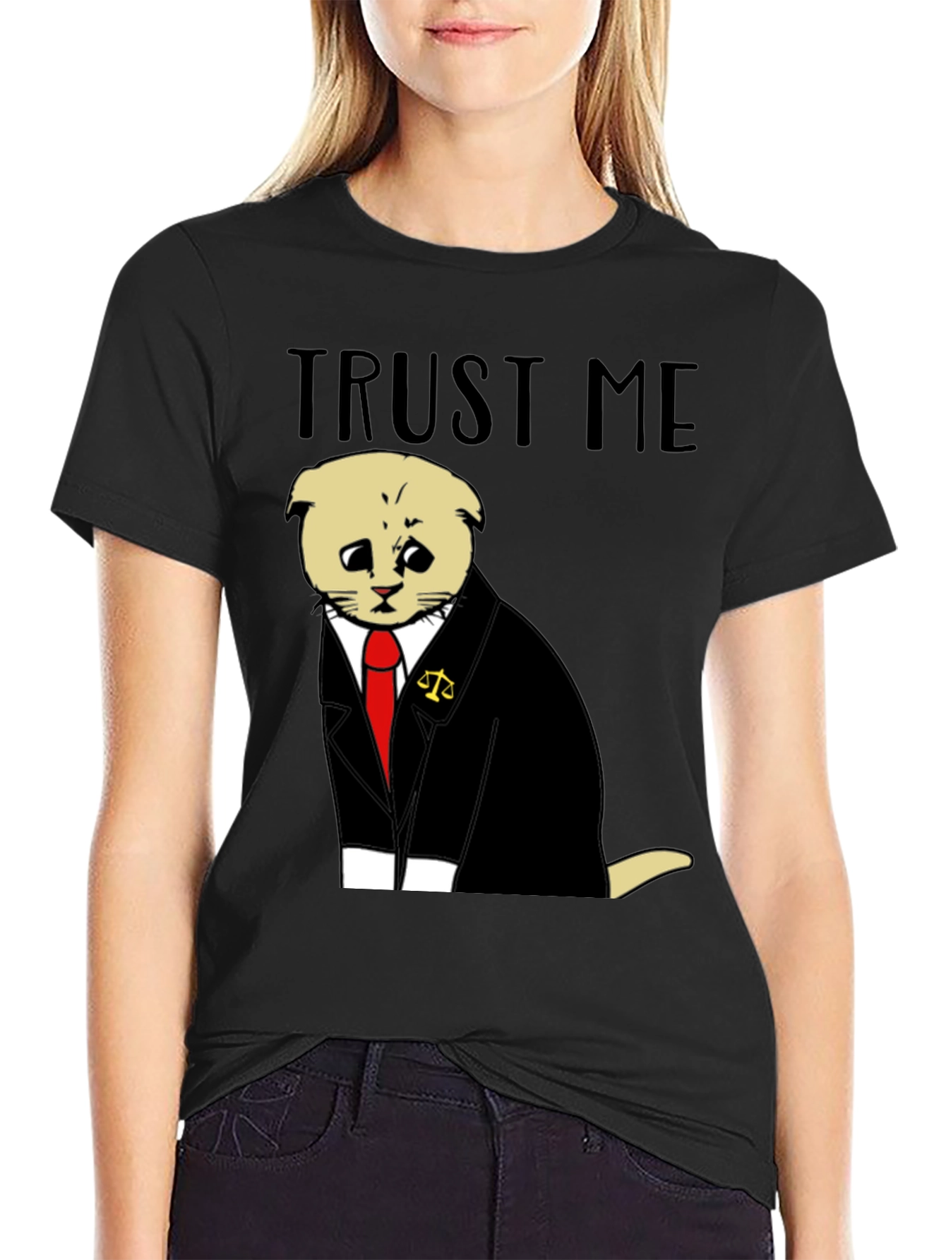 Black Trust Me Lawyer Cat T-Shirt - Funny Cute Attorney Kitten Tee view 2