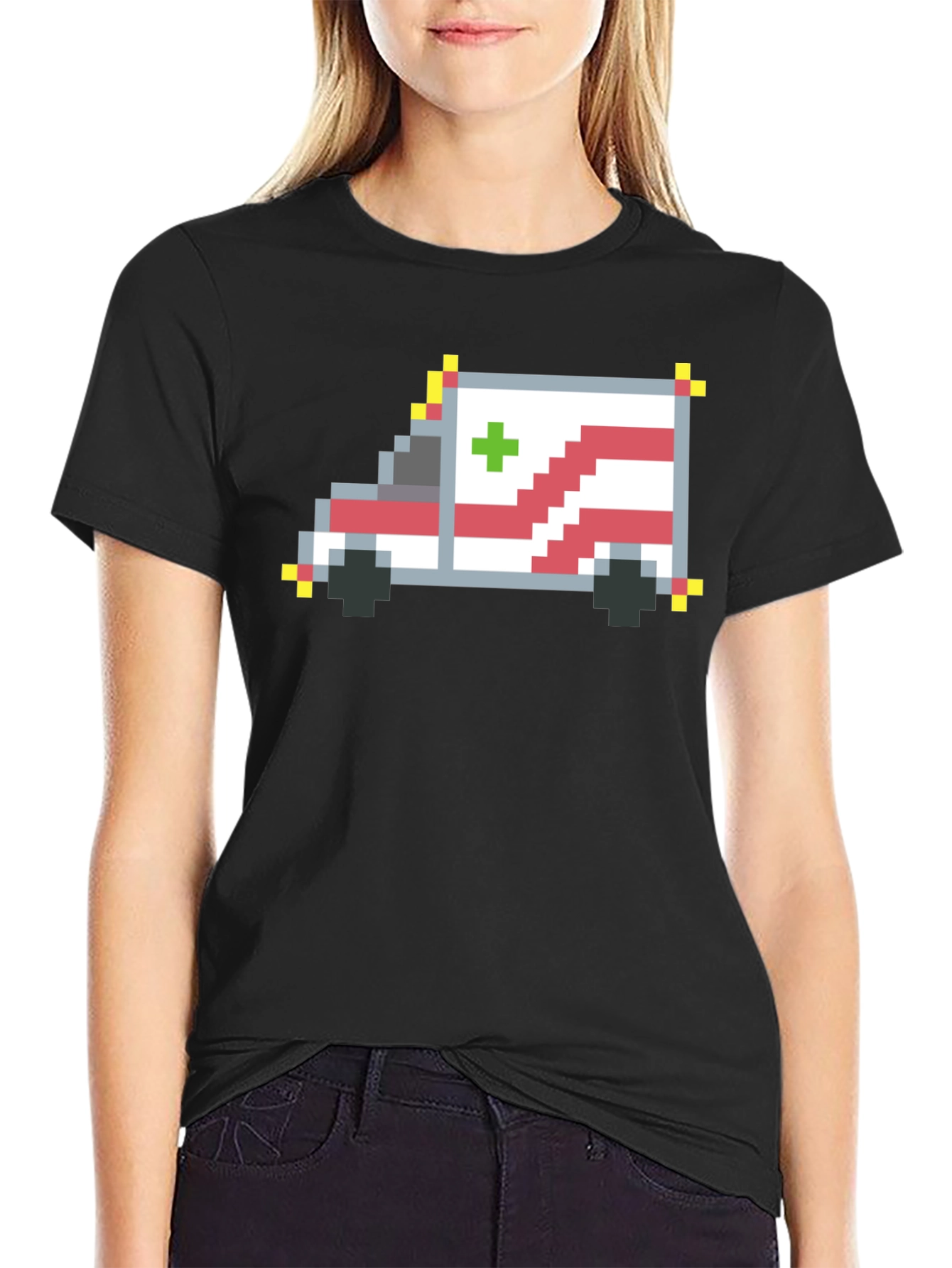 Black Pixel Ambulance Graphic T-Shirt view 2