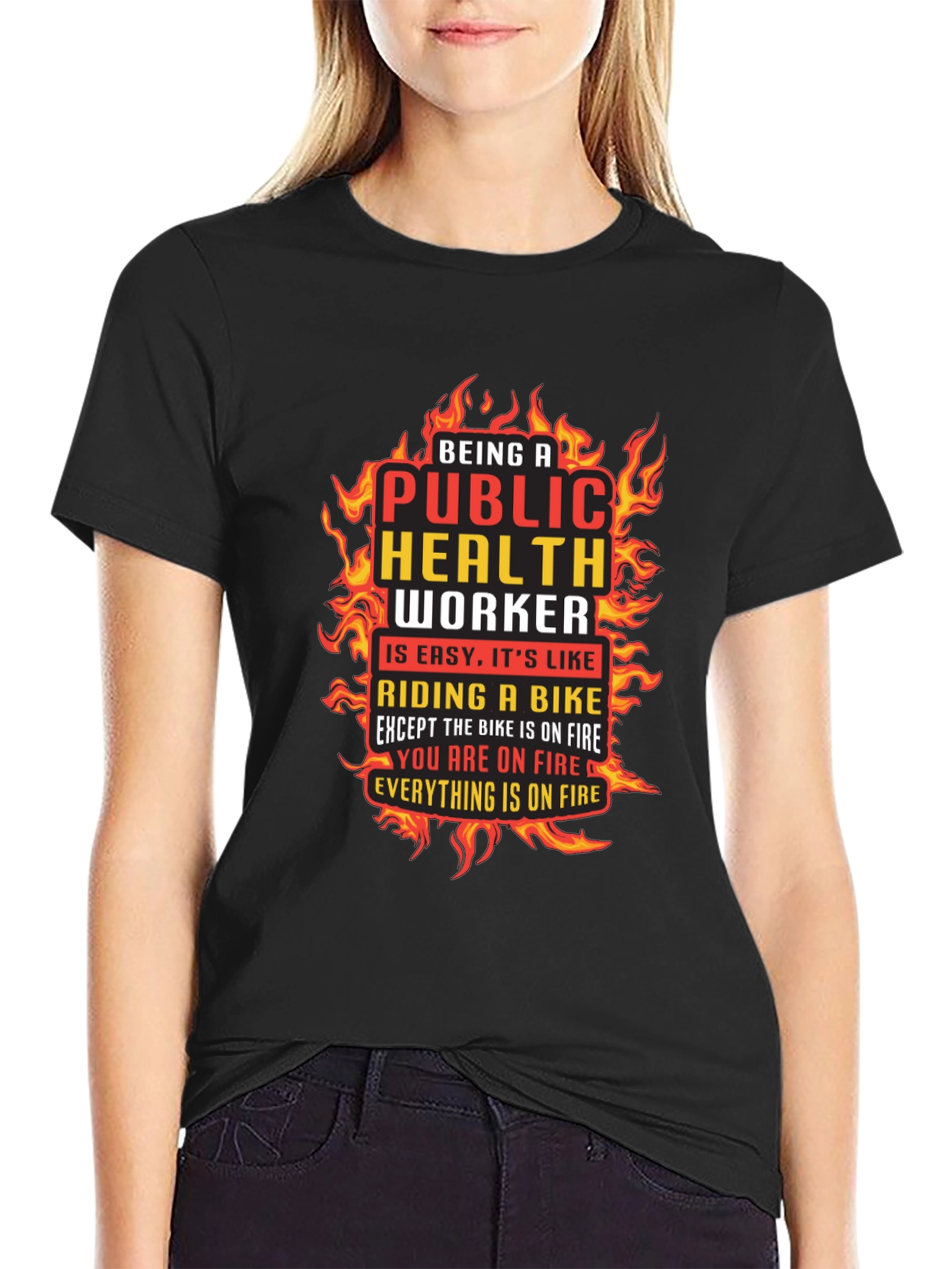 Black Public Health Worker On Fire Graphic T-Shirt view 2