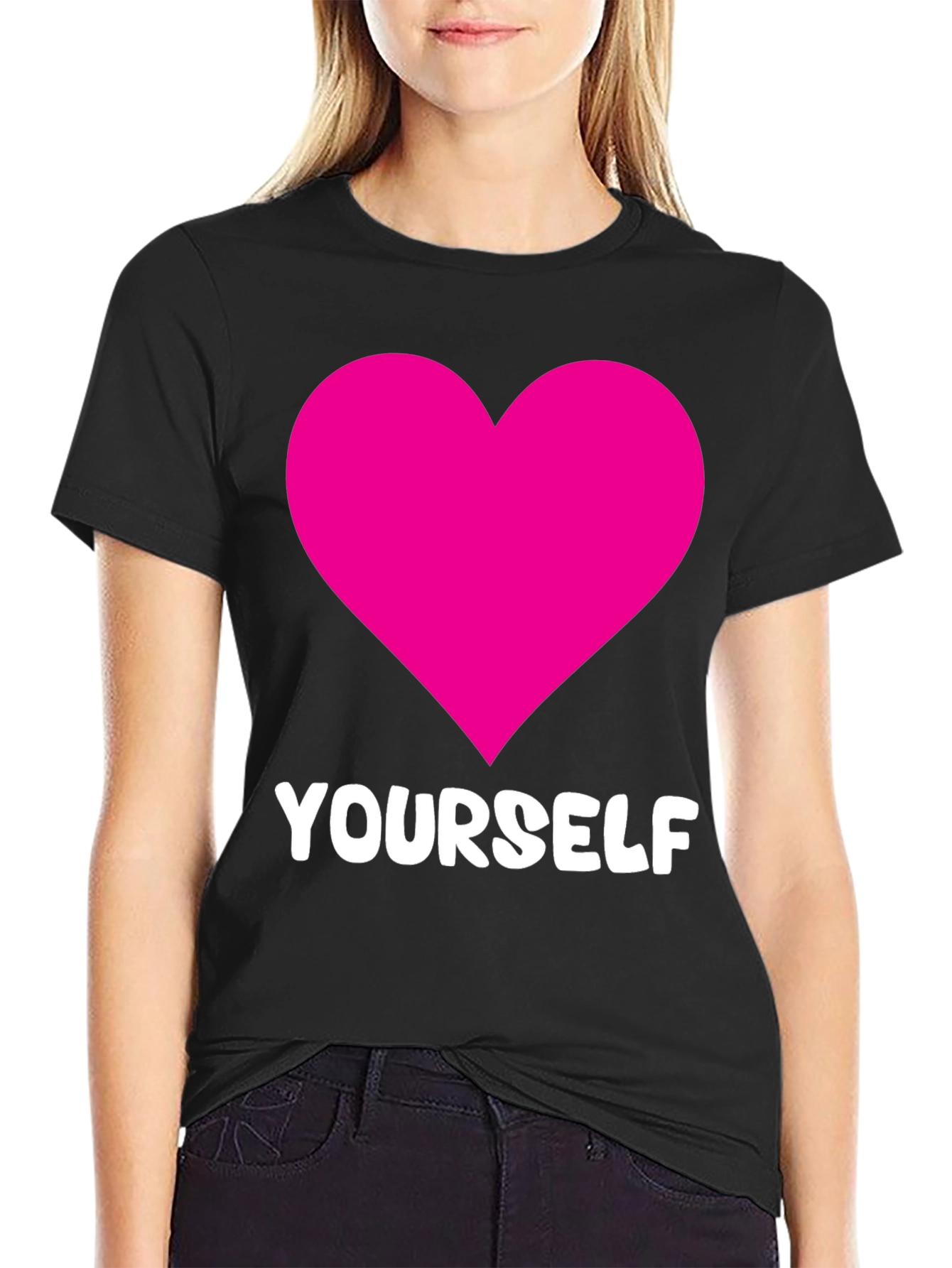 Black Love Yourself T-Shirt - Black with Pink Heart view 2