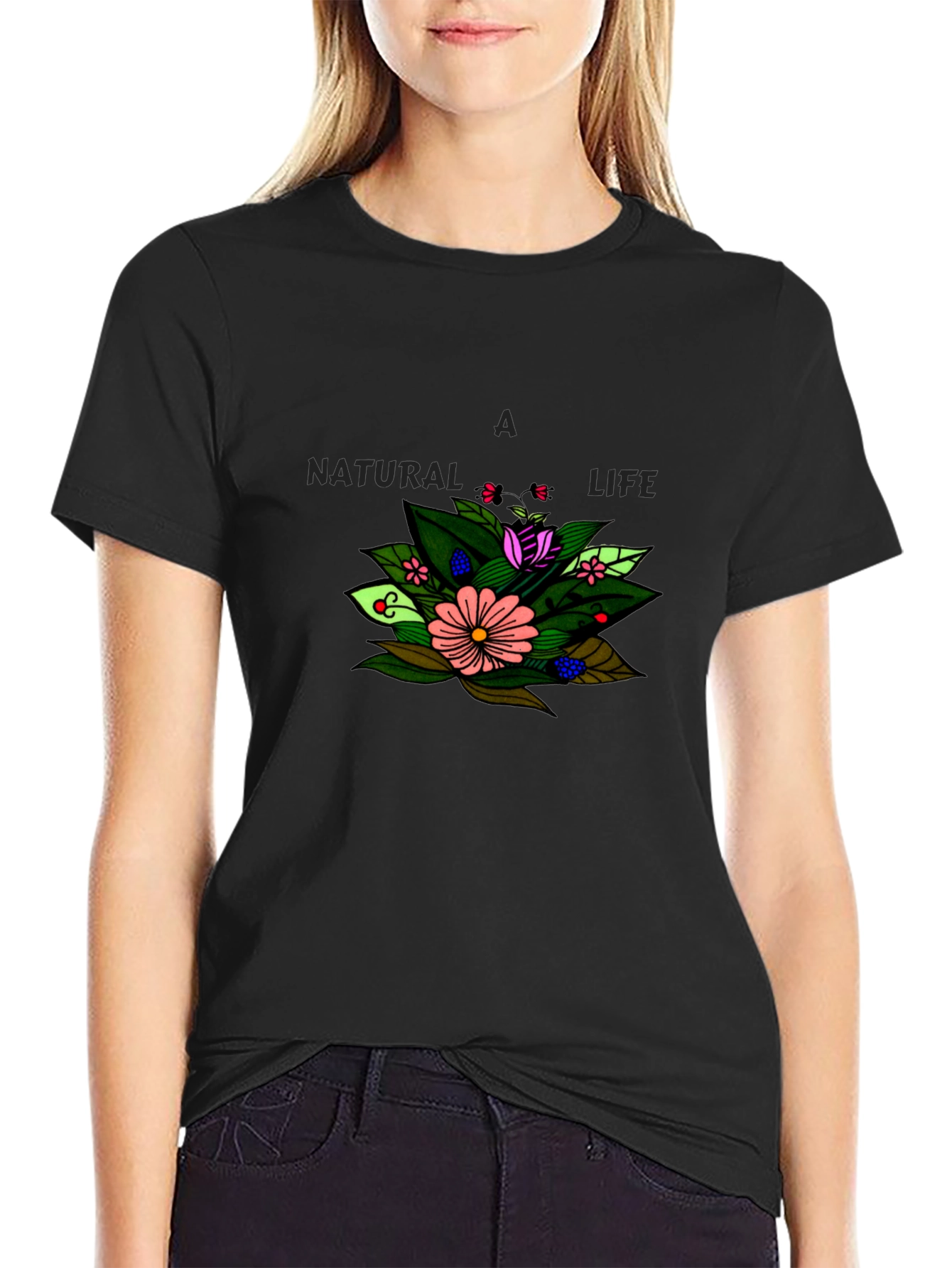 Black A Natural Life Floral Graphic Black T-Shirt view 2