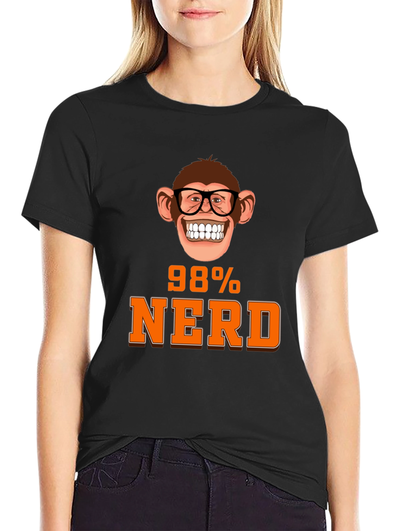 Black 98% Nerd Monkey Graphic T-Shirt - Unique Geeky Design view 2