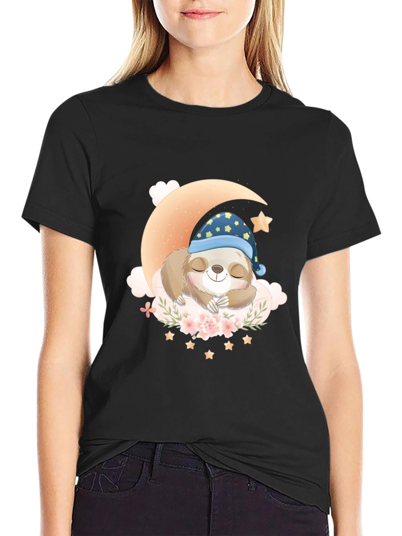 Sloth Sleeping on Moon T-Shirt - Cute Graphic Tee - 2