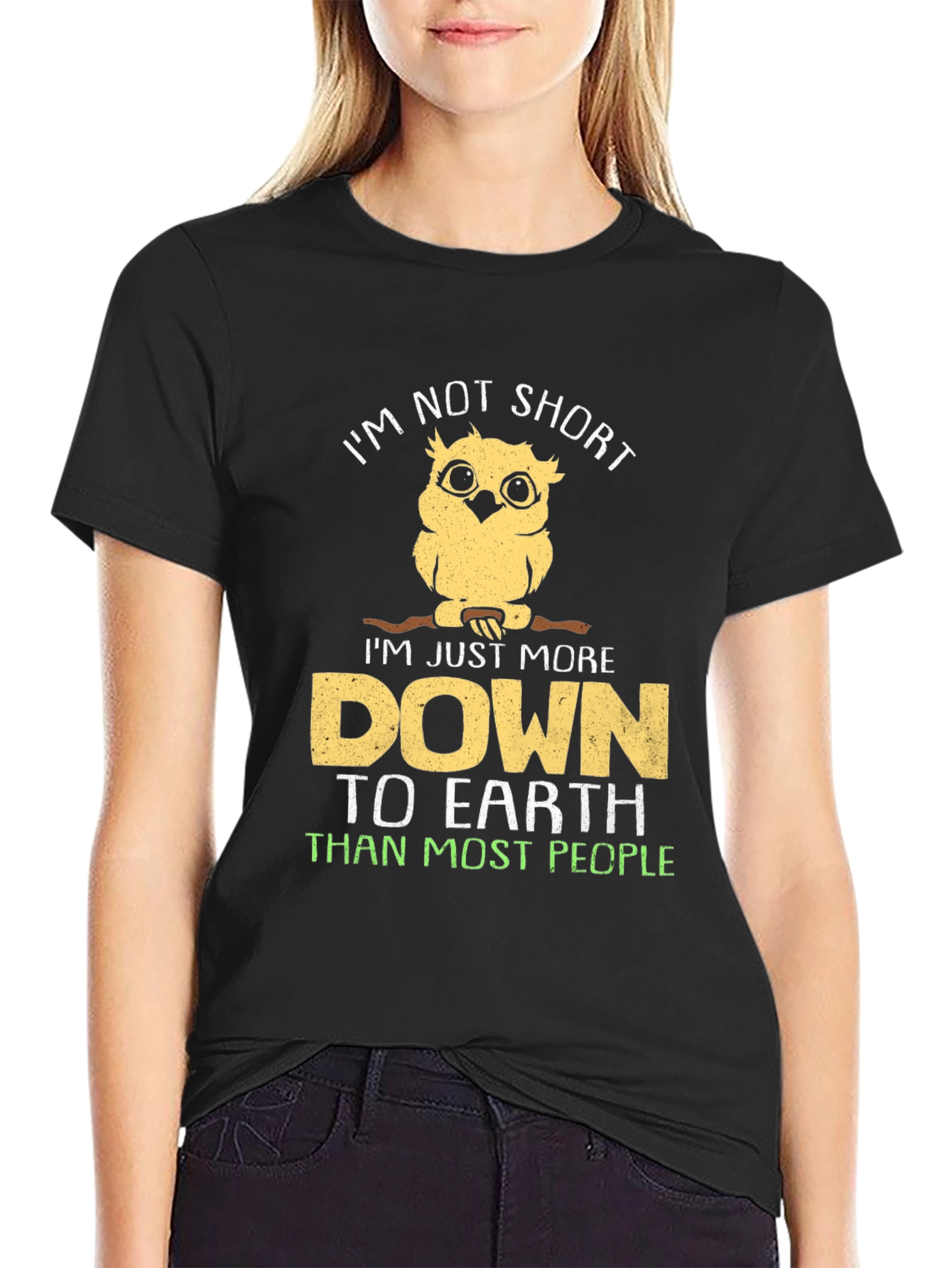Black I'm Not Short Owl T-Shirt view 2