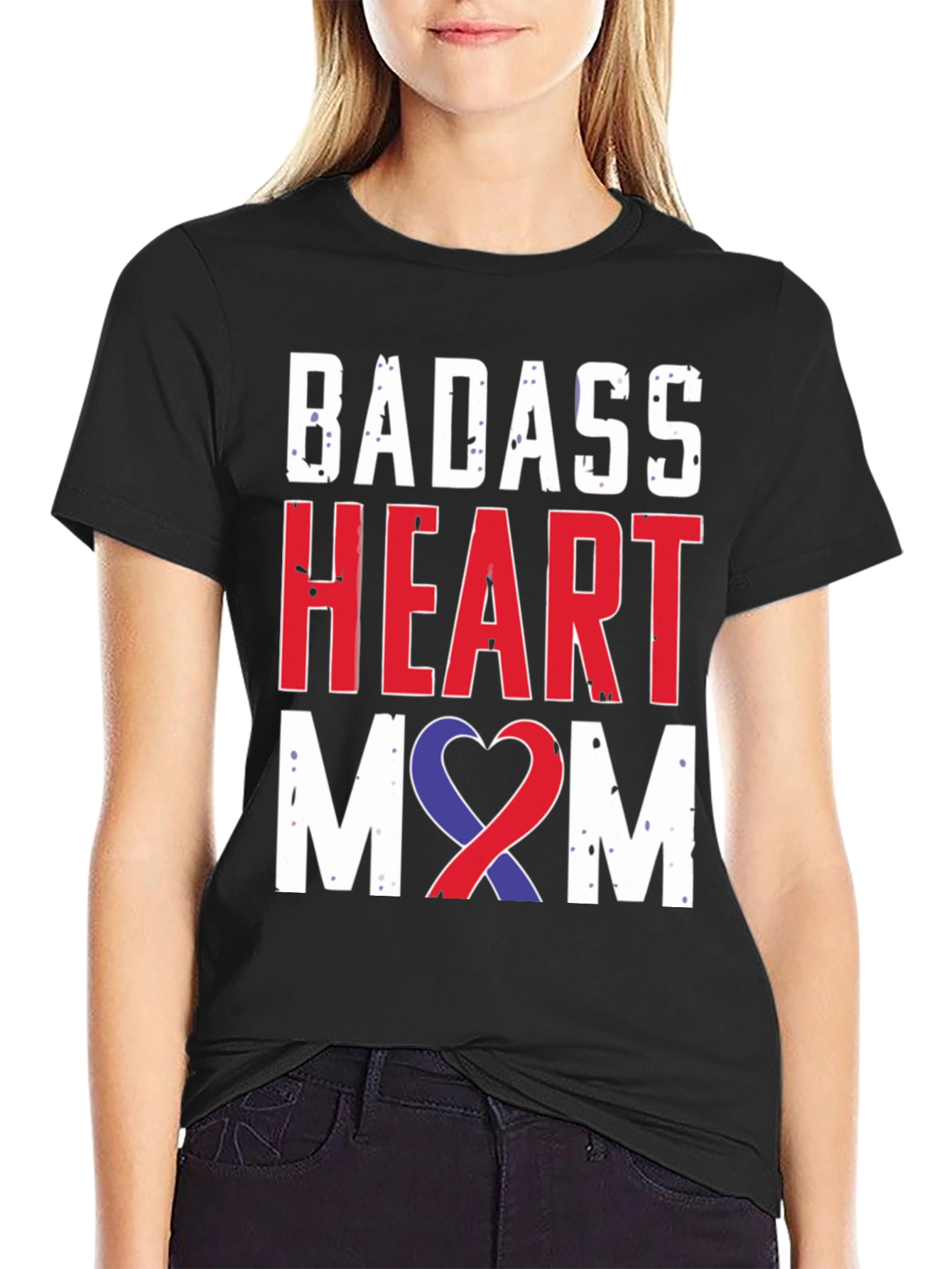 Black Badass Heart Mom Graphic Tee - Awareness Ribbon view 2