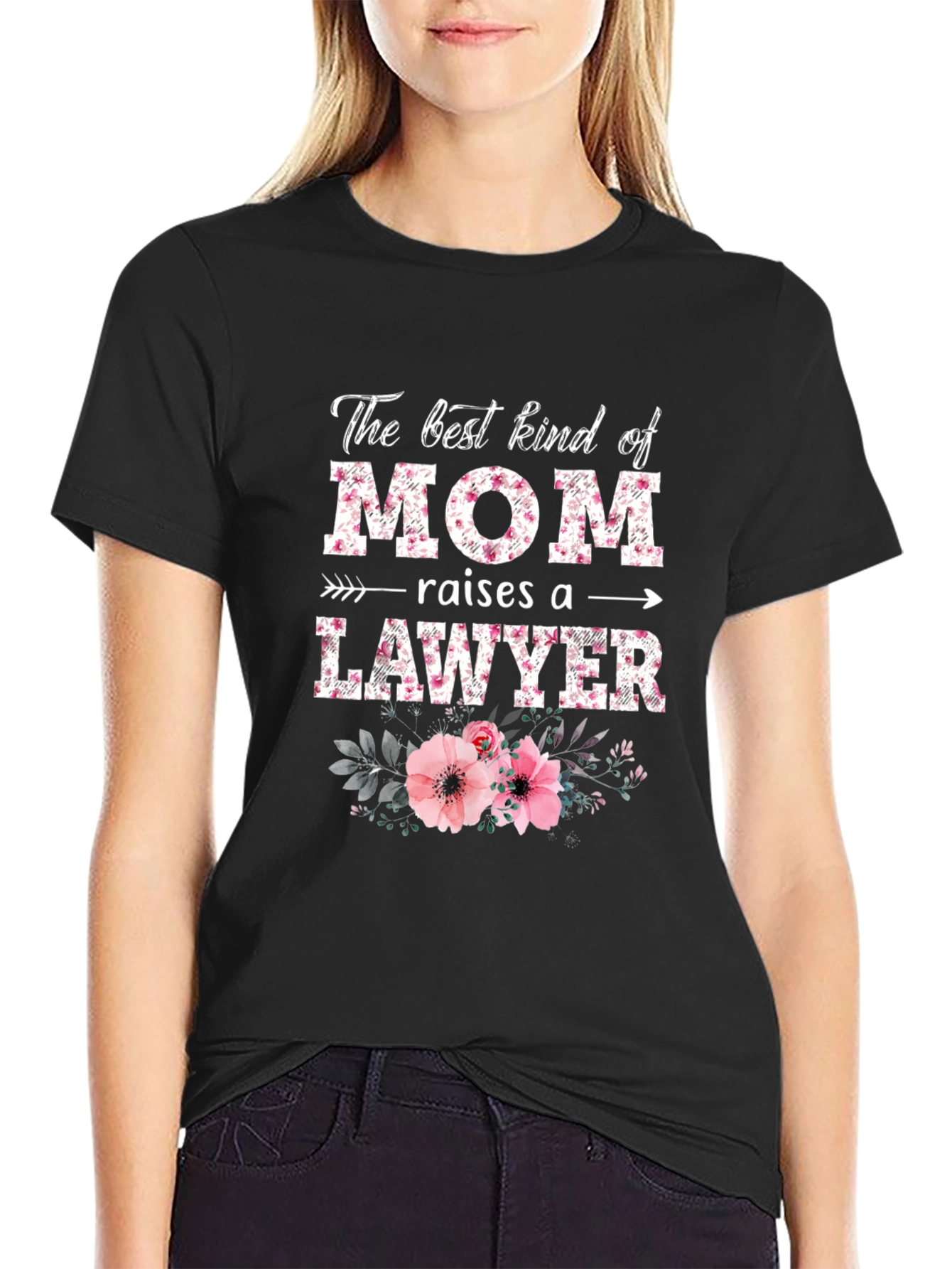 Black Best Kind of Mom Raises a Lawyer Floral T-Shirt view 2