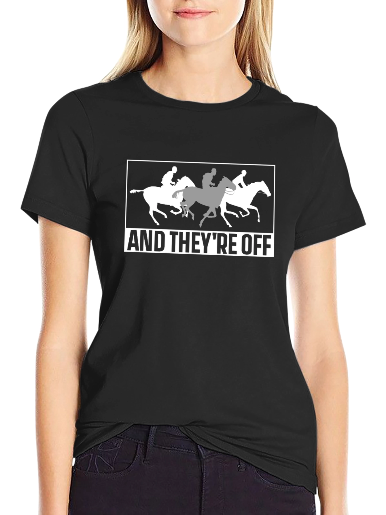 Black Horse Racing T-Shirt - "And They're Off!" Design view 2