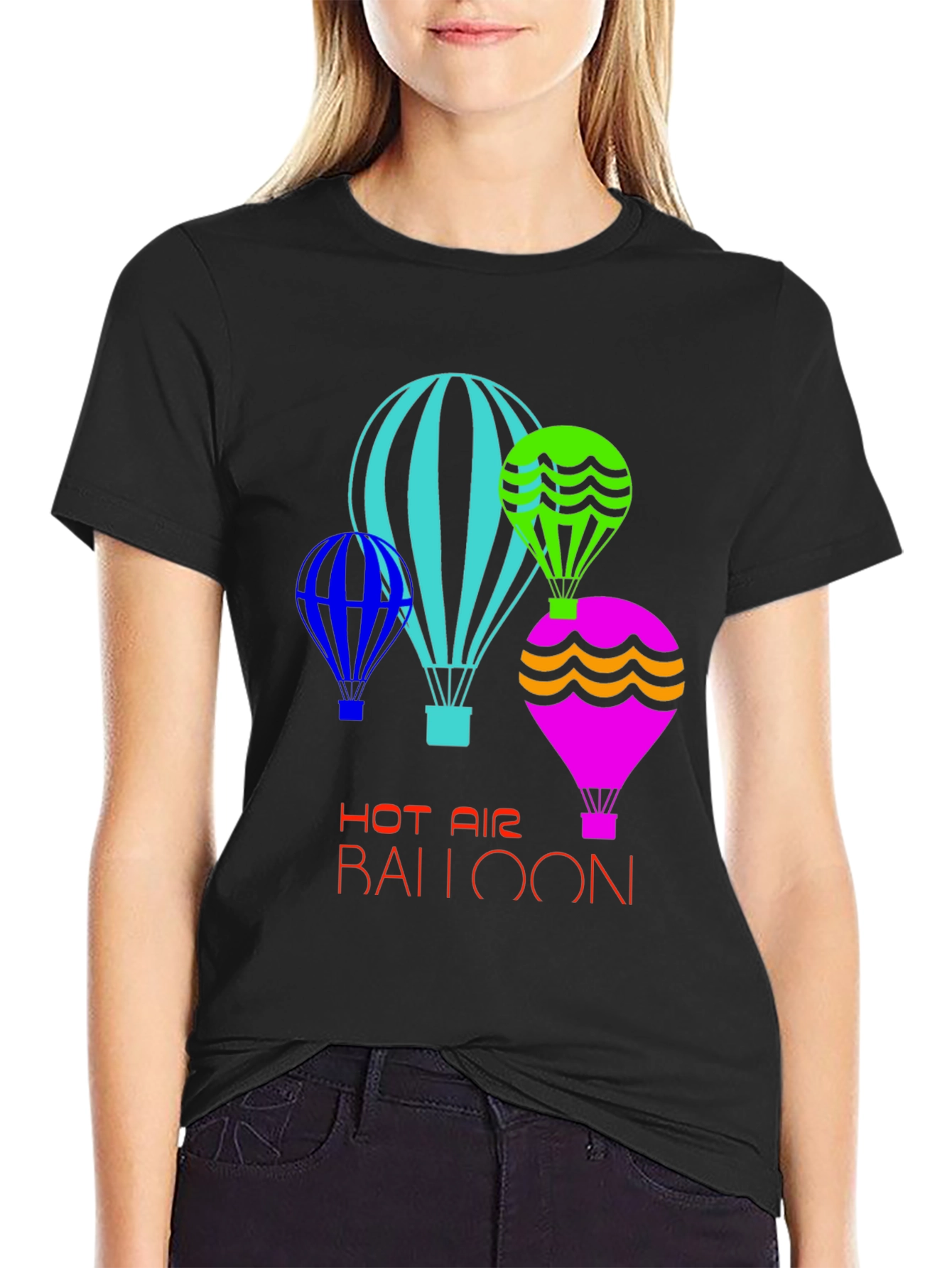 Black Fun Hot Air Balloon Graphic T-Shirt view 2