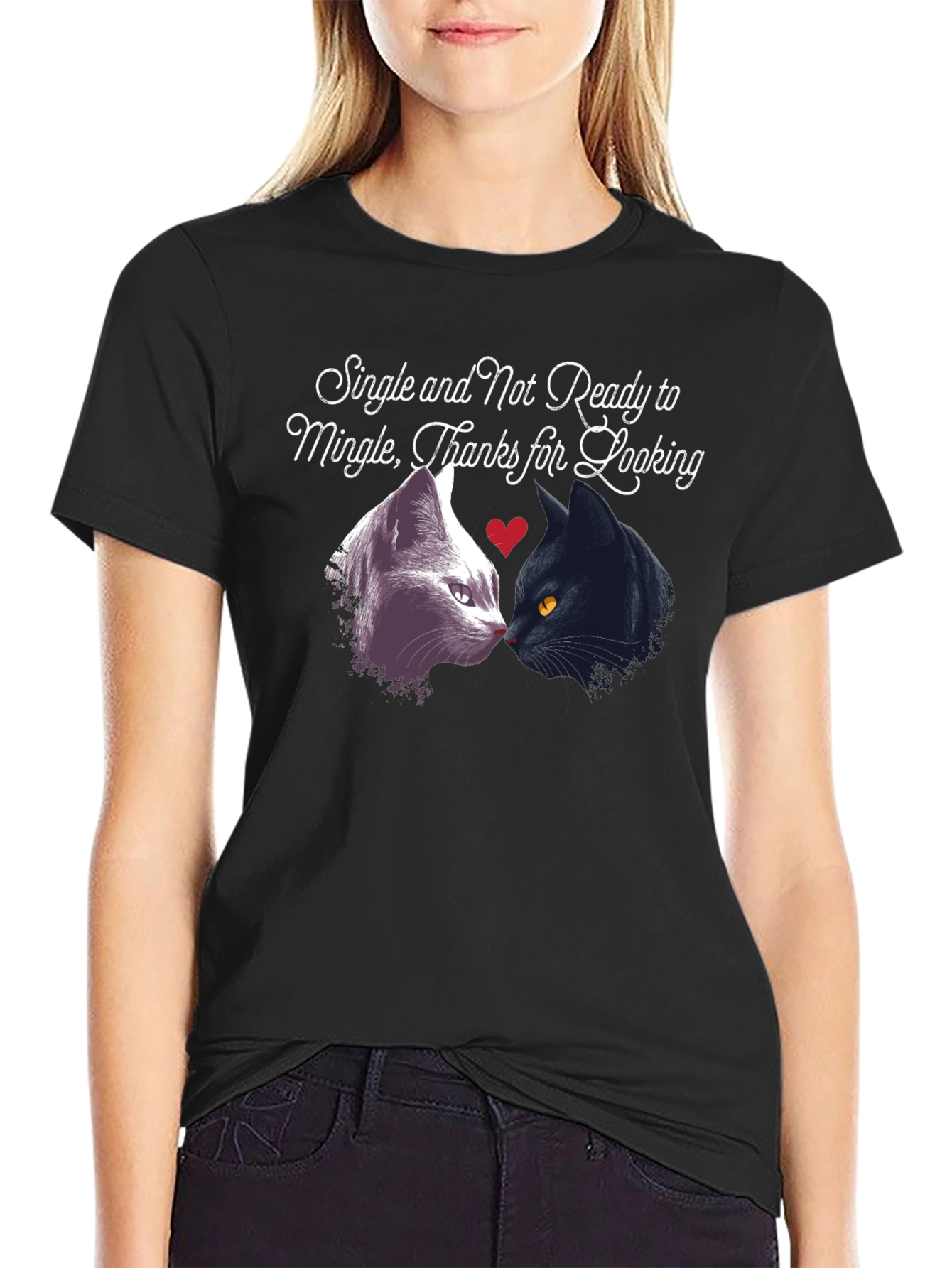 Black Single Not Ready to Mingle Cat T-Shirt view 2