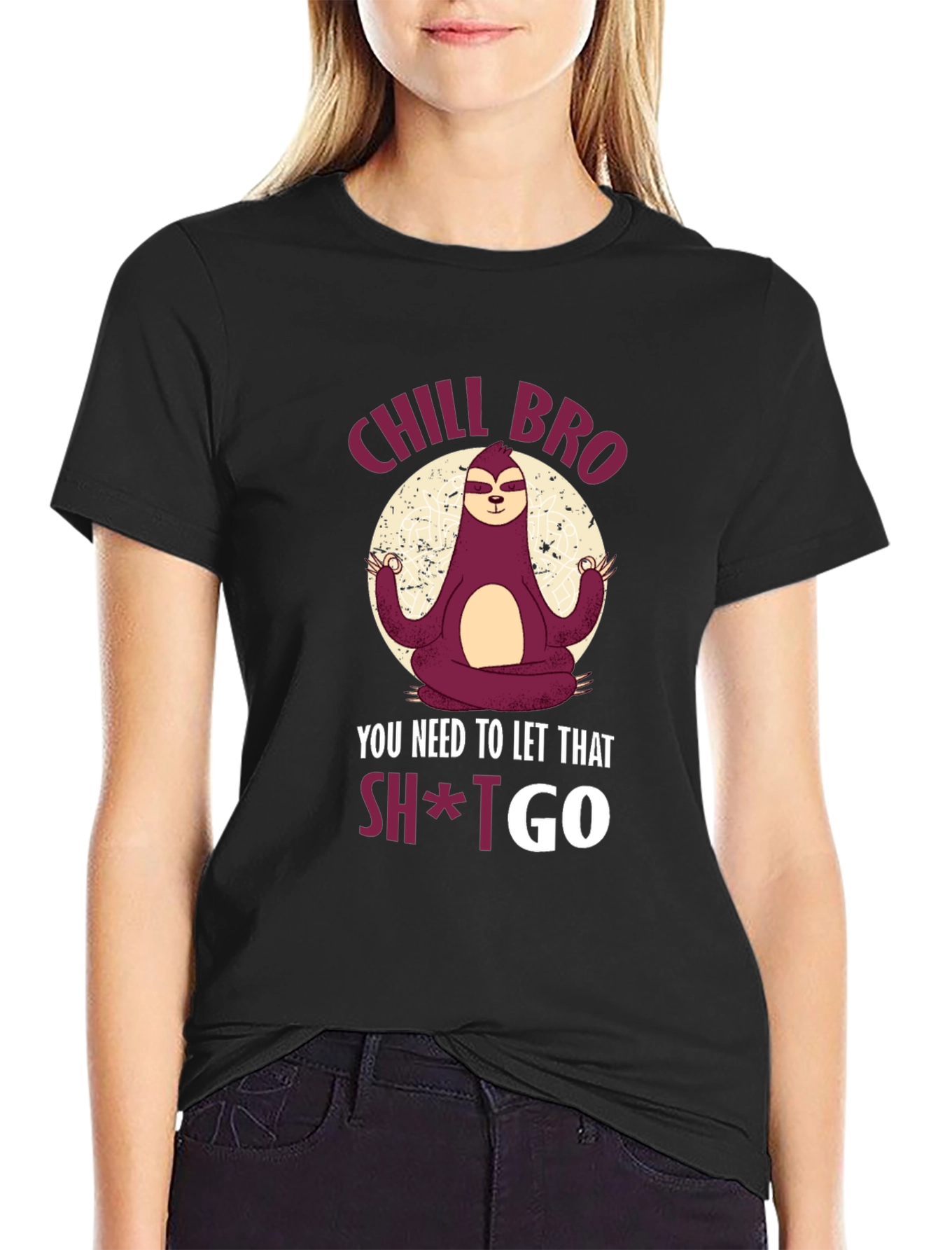 Black Chill Bro Sloth Meditation T-Shirt view 2