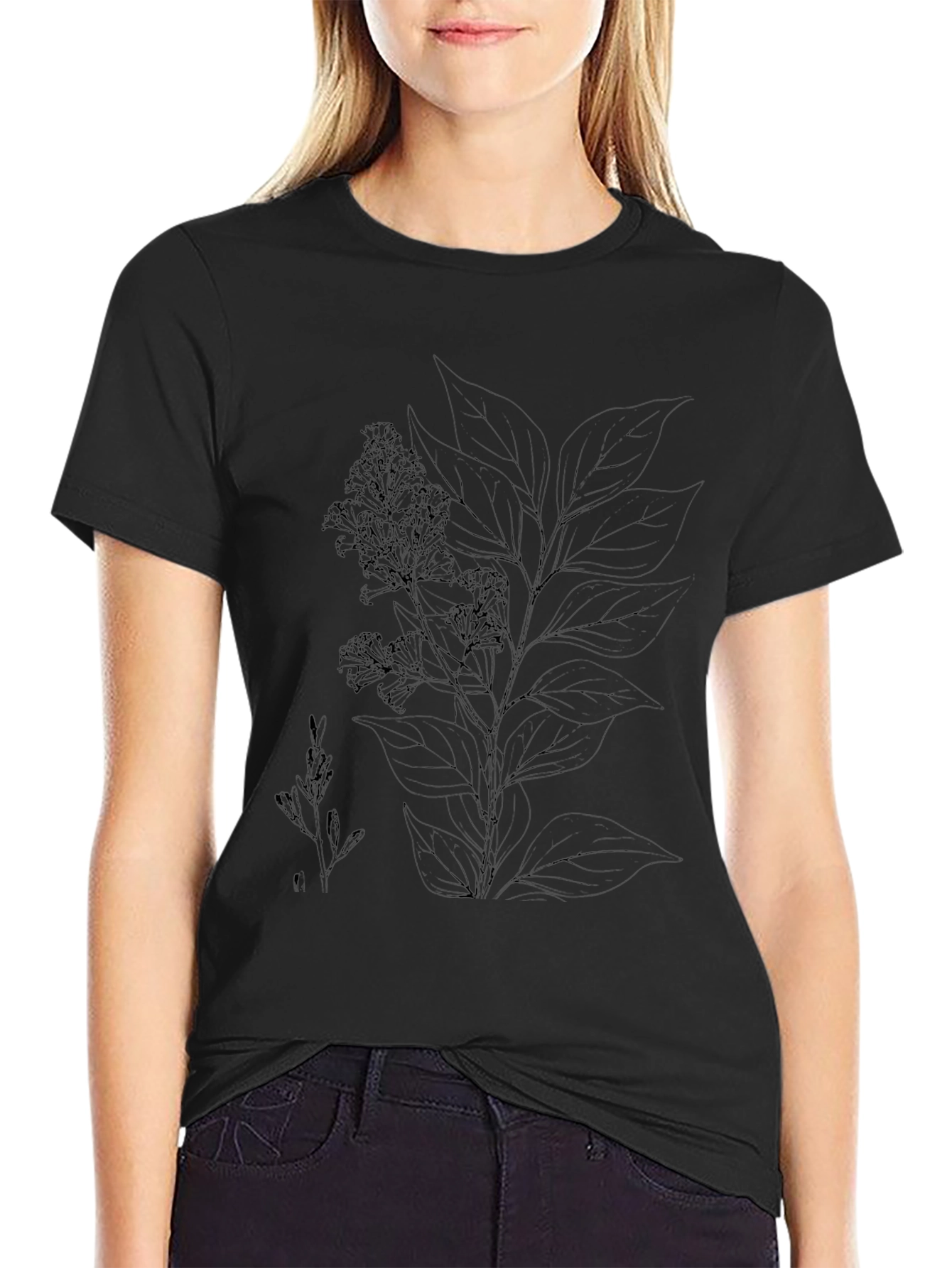 Black Botanical Print Black T-Shirt view 2