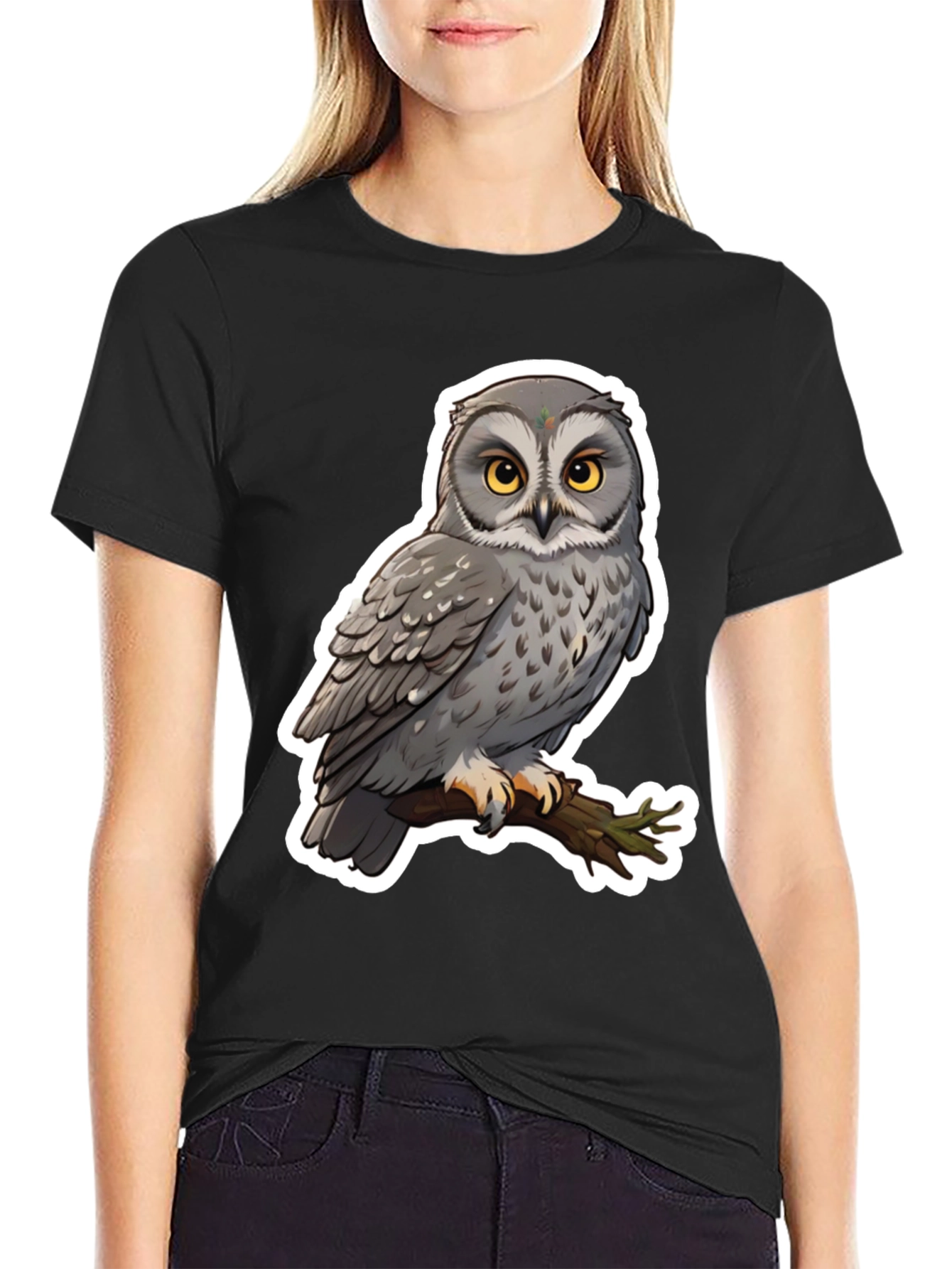 Black Owl Graphic Print Black T-Shirt view 2