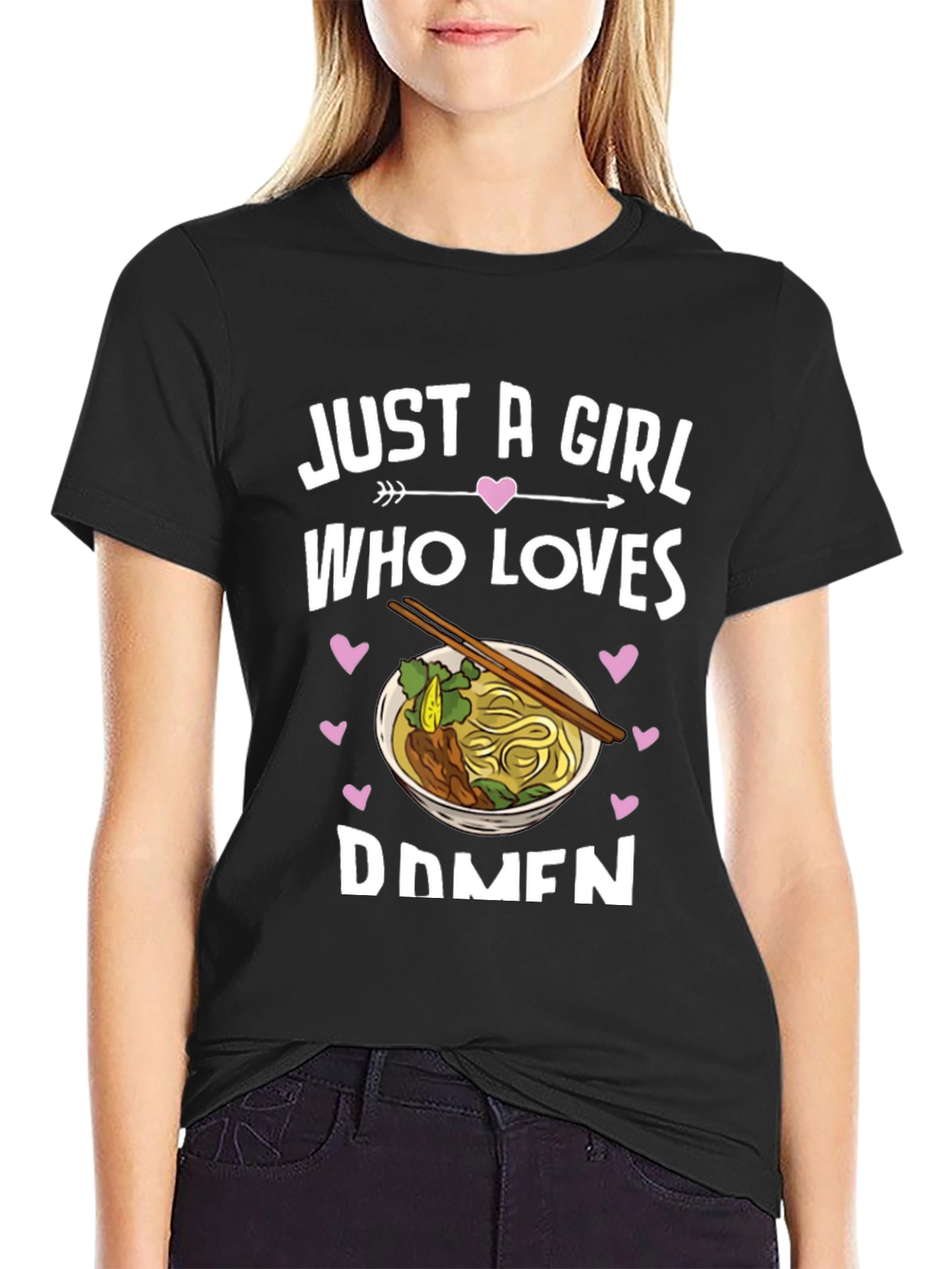 Black Just A Girl Who Loves Ramen Graphic Tee view 2